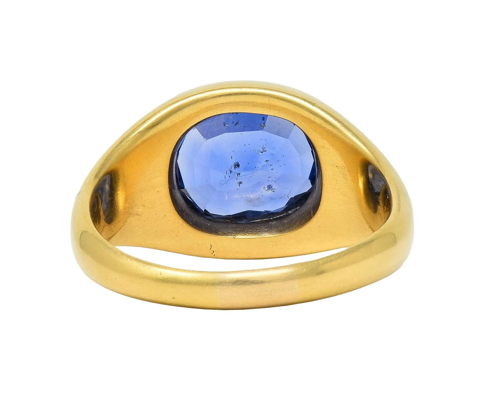 1960's 4.34 CTW No Heat Ceylon Sapphire 18 Karat Yellow Gold Vintage Signet Ring GIA