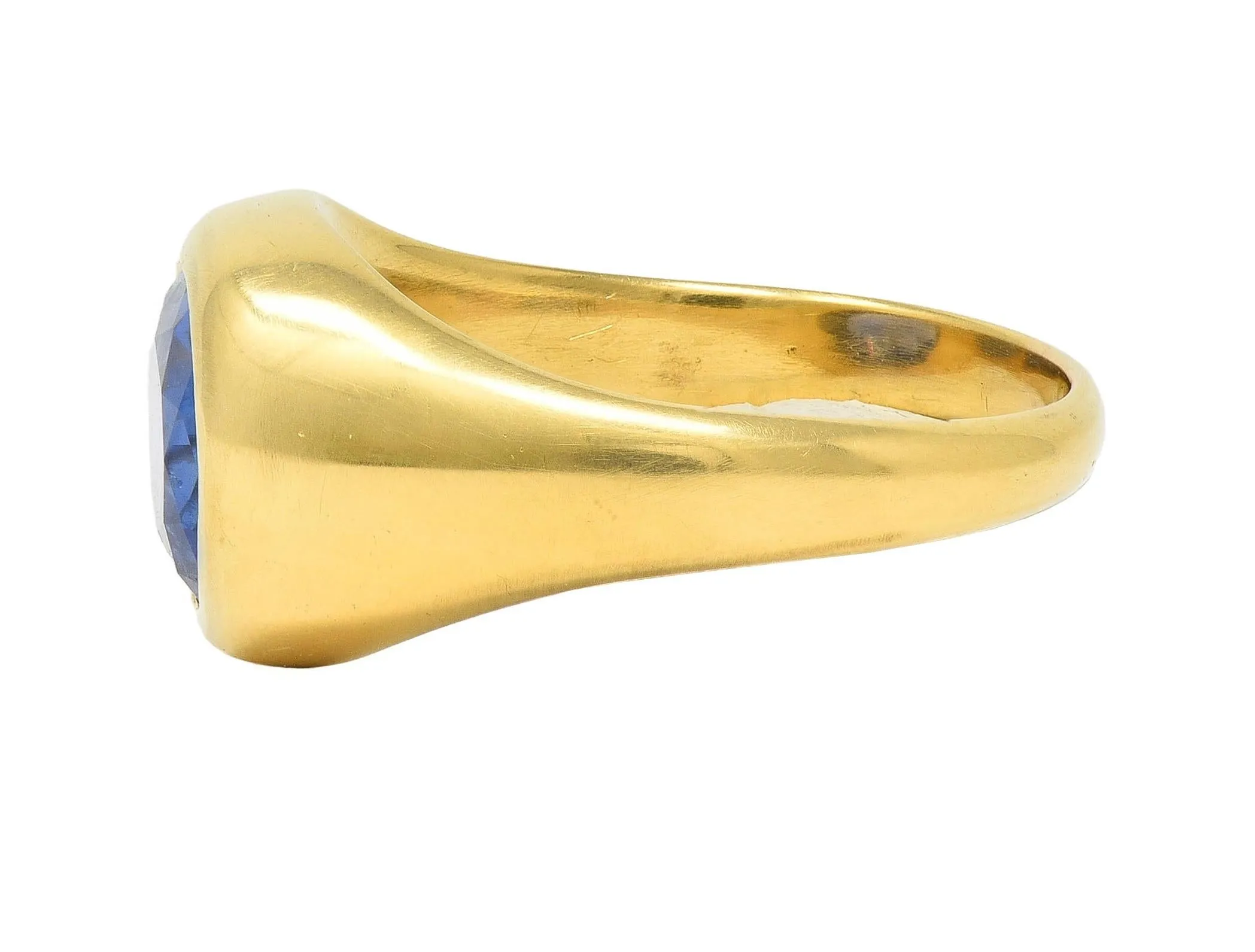 1960's 4.34 CTW No Heat Ceylon Sapphire 18 Karat Yellow Gold Vintage Signet Ring GIA