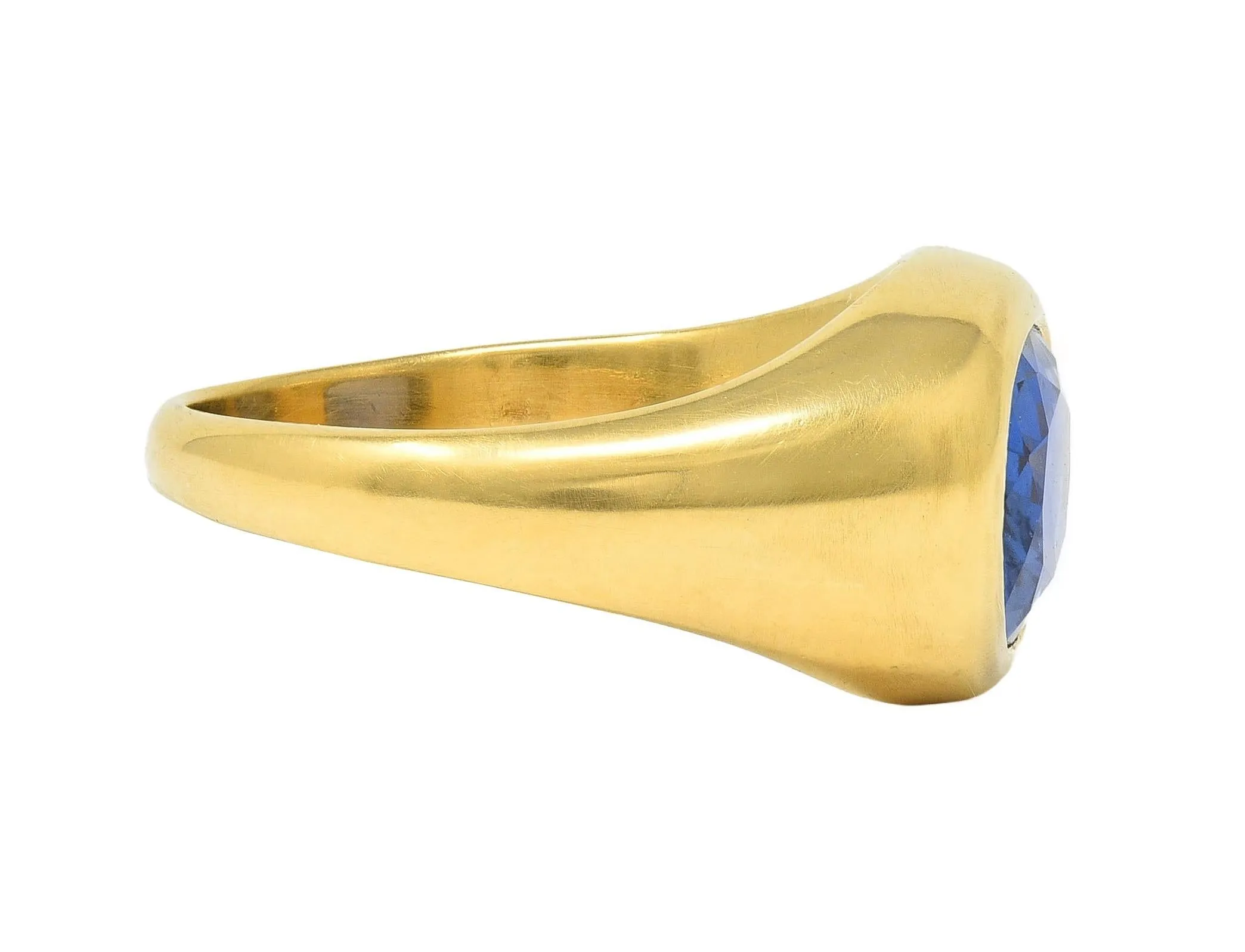 1960's 4.34 CTW No Heat Ceylon Sapphire 18 Karat Yellow Gold Vintage Signet Ring GIA