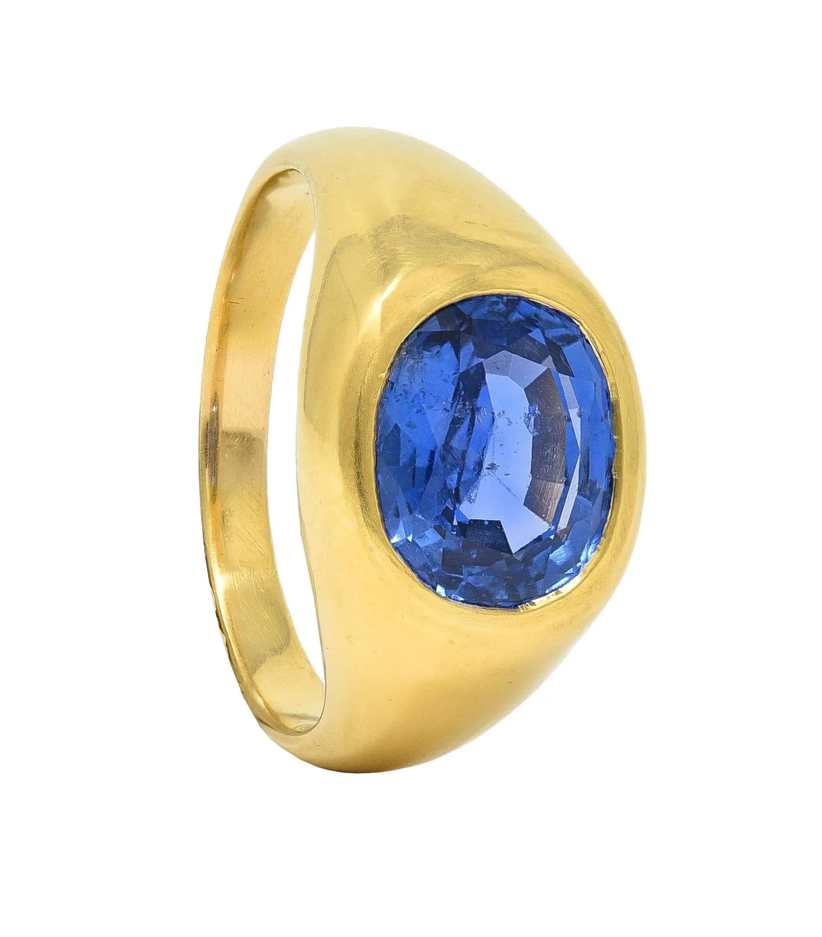 1960's 4.34 CTW No Heat Ceylon Sapphire 18 Karat Yellow Gold Vintage Signet Ring GIA