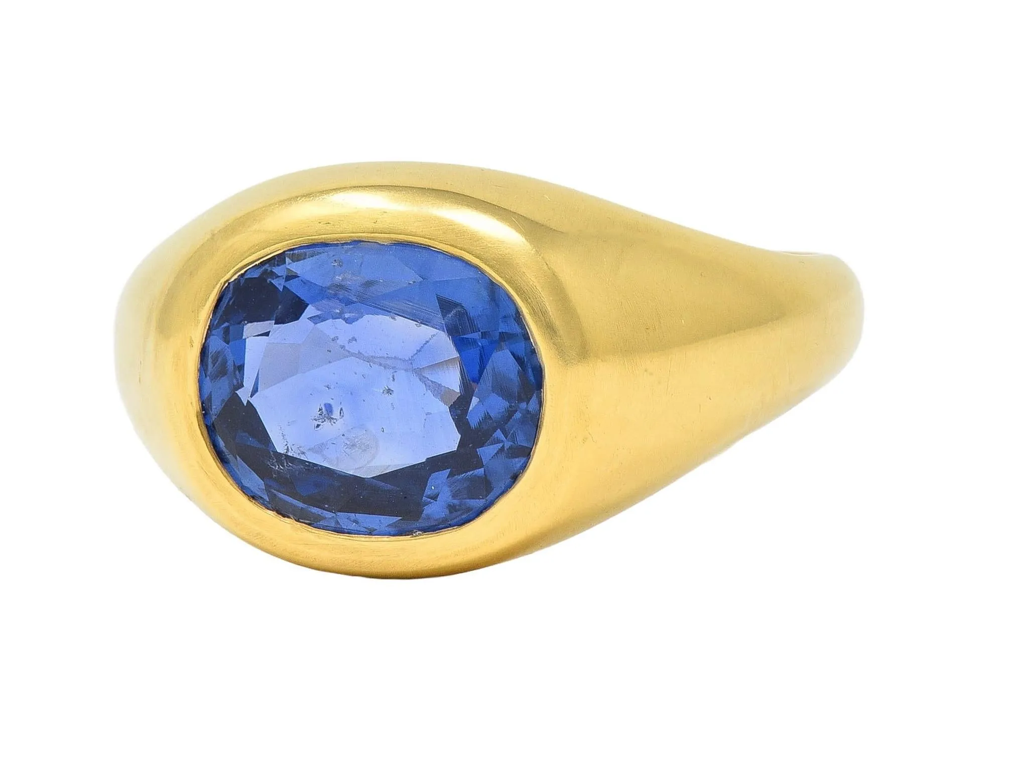 1960's 4.34 CTW No Heat Ceylon Sapphire 18 Karat Yellow Gold Vintage Signet Ring GIA