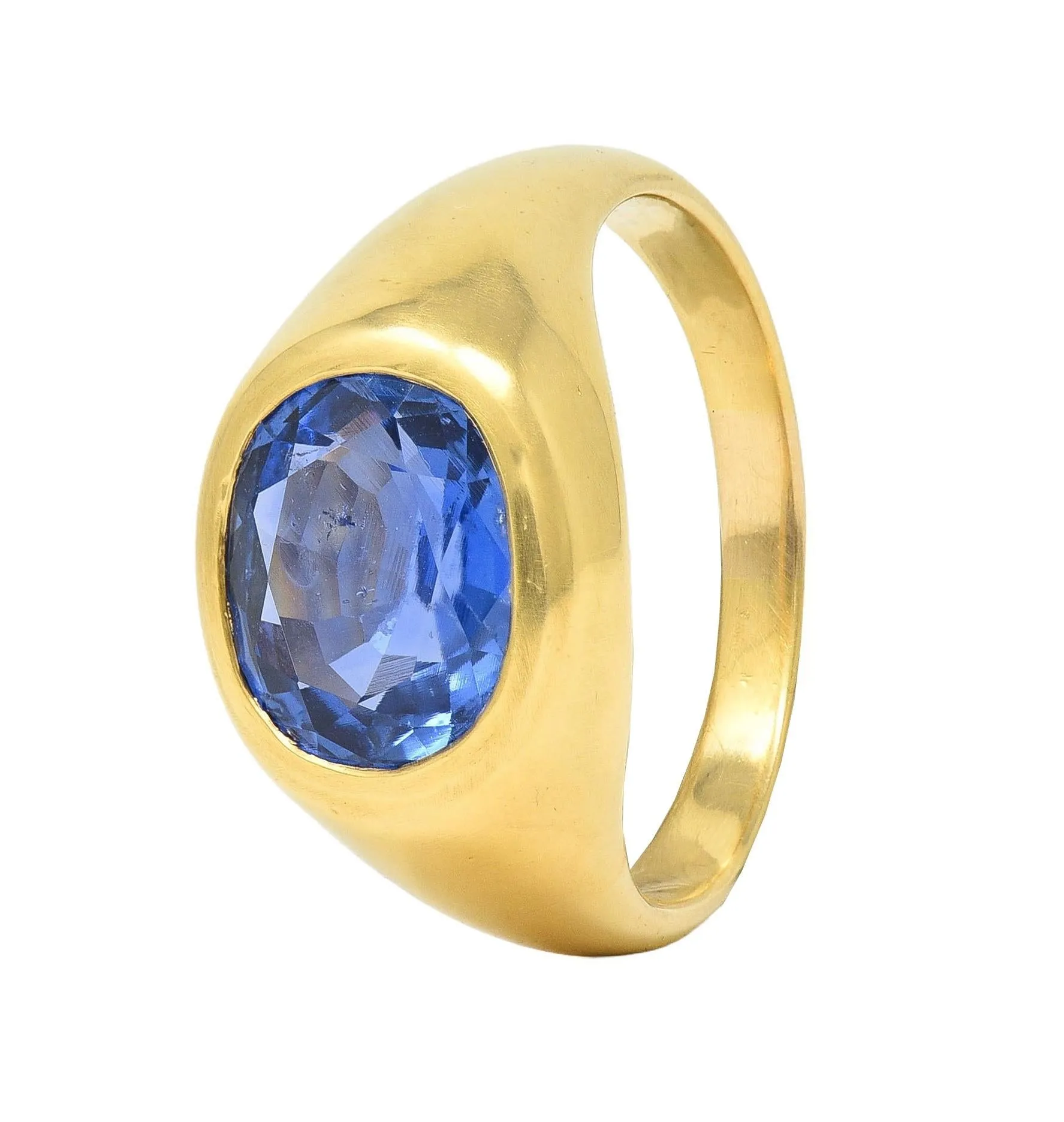 1960's 4.34 CTW No Heat Ceylon Sapphire 18 Karat Yellow Gold Vintage Signet Ring GIA