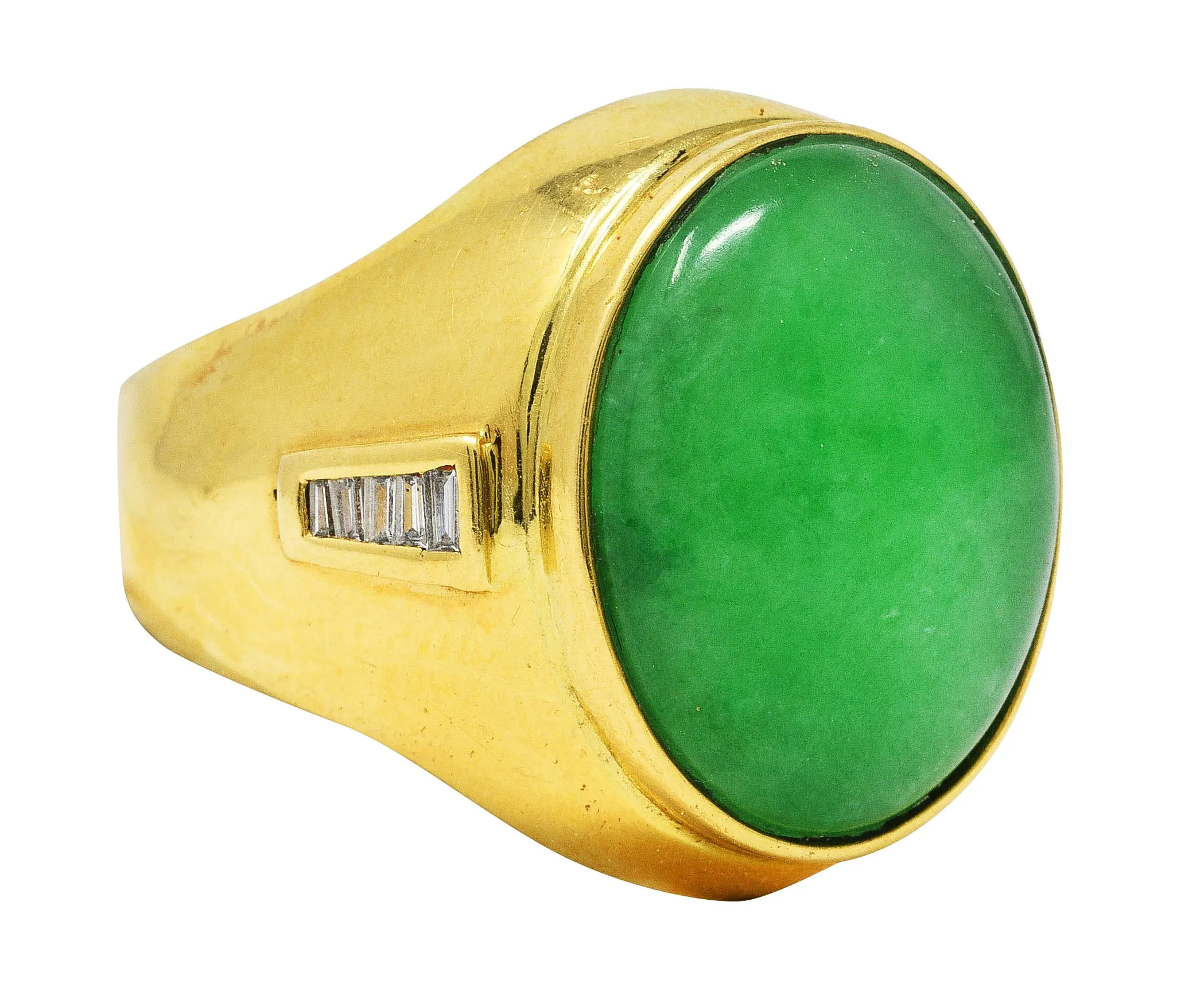 1960's Jade Diamond 18 Karat Yellow Gold Unisex Vintage Signet Ring
