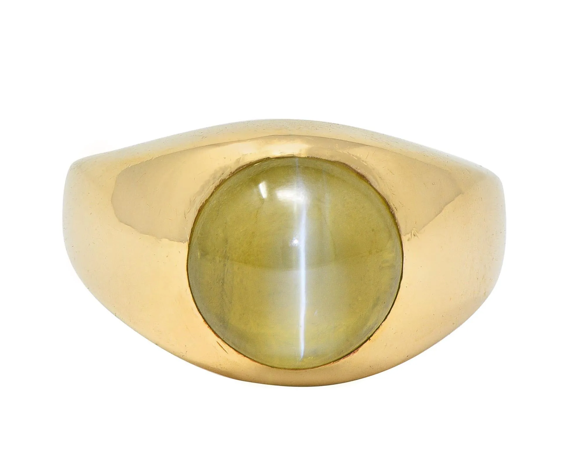 1960's Natural Cat's Eye Chrysoberyl 14 Karat Yellow Gold Vintage Signet Ring GIA