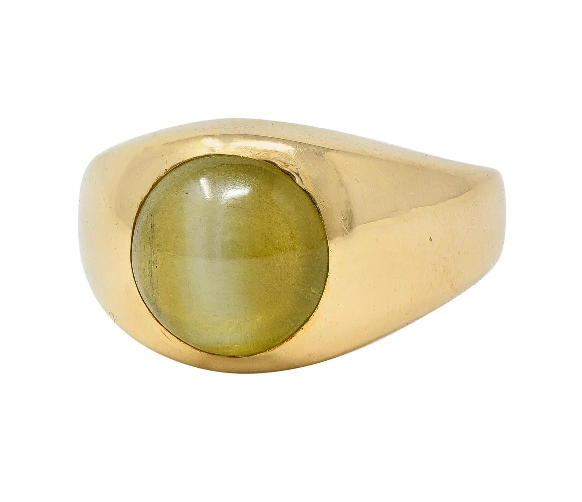 1960's Natural Cat's Eye Chrysoberyl 14 Karat Yellow Gold Vintage Signet Ring GIA