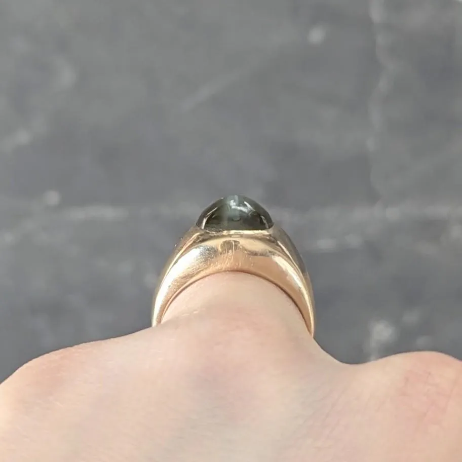1960's Natural Cat's Eye Chrysoberyl 14 Karat Yellow Gold Vintage Signet Ring GIA