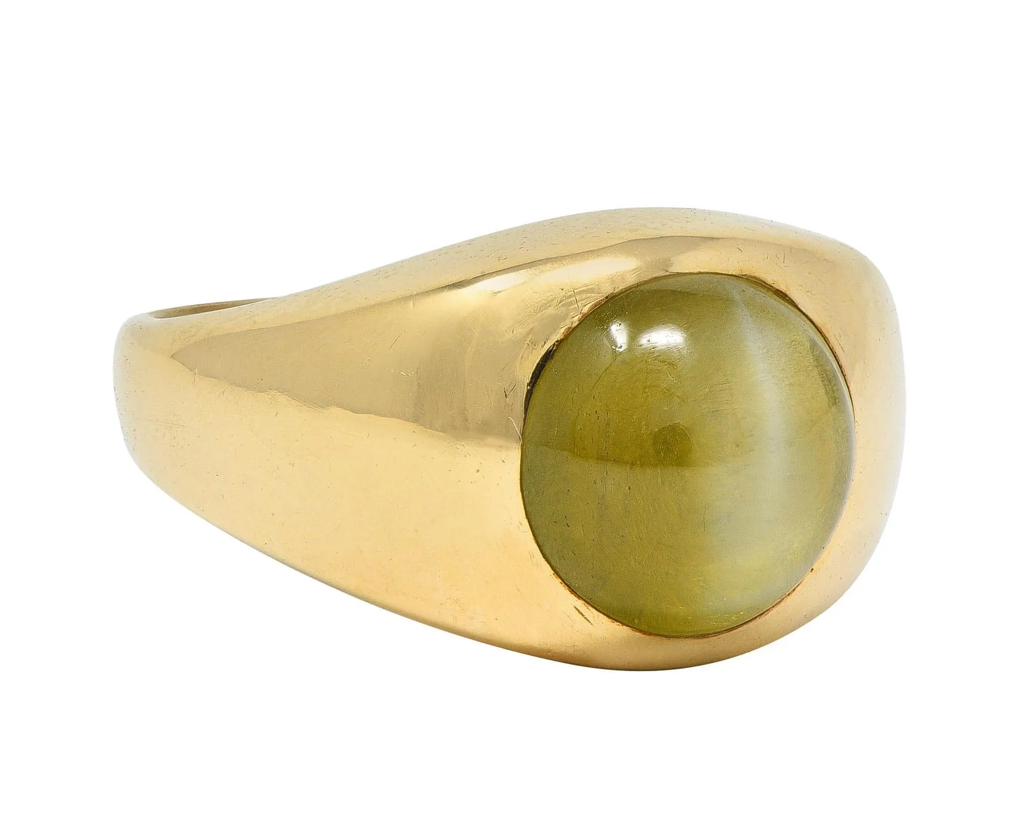 1960's Natural Cat's Eye Chrysoberyl 14 Karat Yellow Gold Vintage Signet Ring GIA