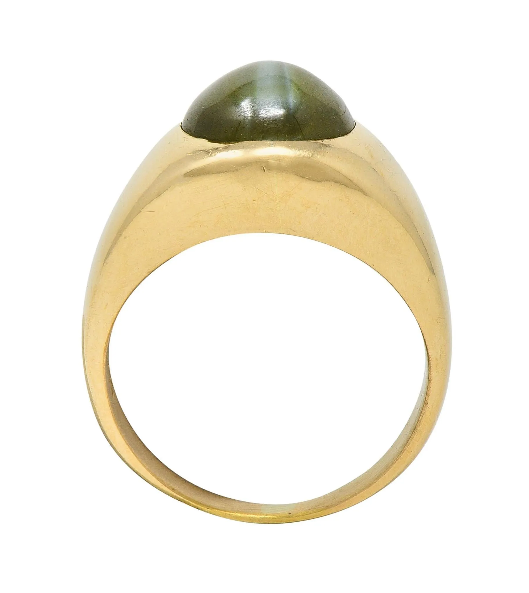 1960's Natural Cat's Eye Chrysoberyl 14 Karat Yellow Gold Vintage Signet Ring GIA