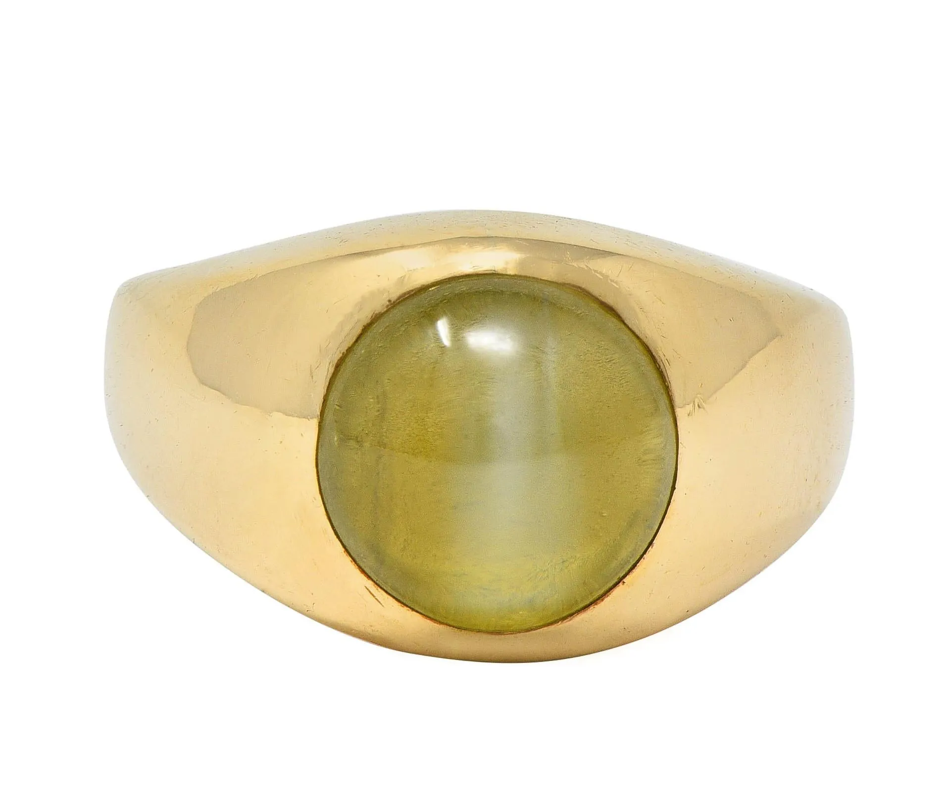 1960's Natural Cat's Eye Chrysoberyl 14 Karat Yellow Gold Vintage Signet Ring GIA
