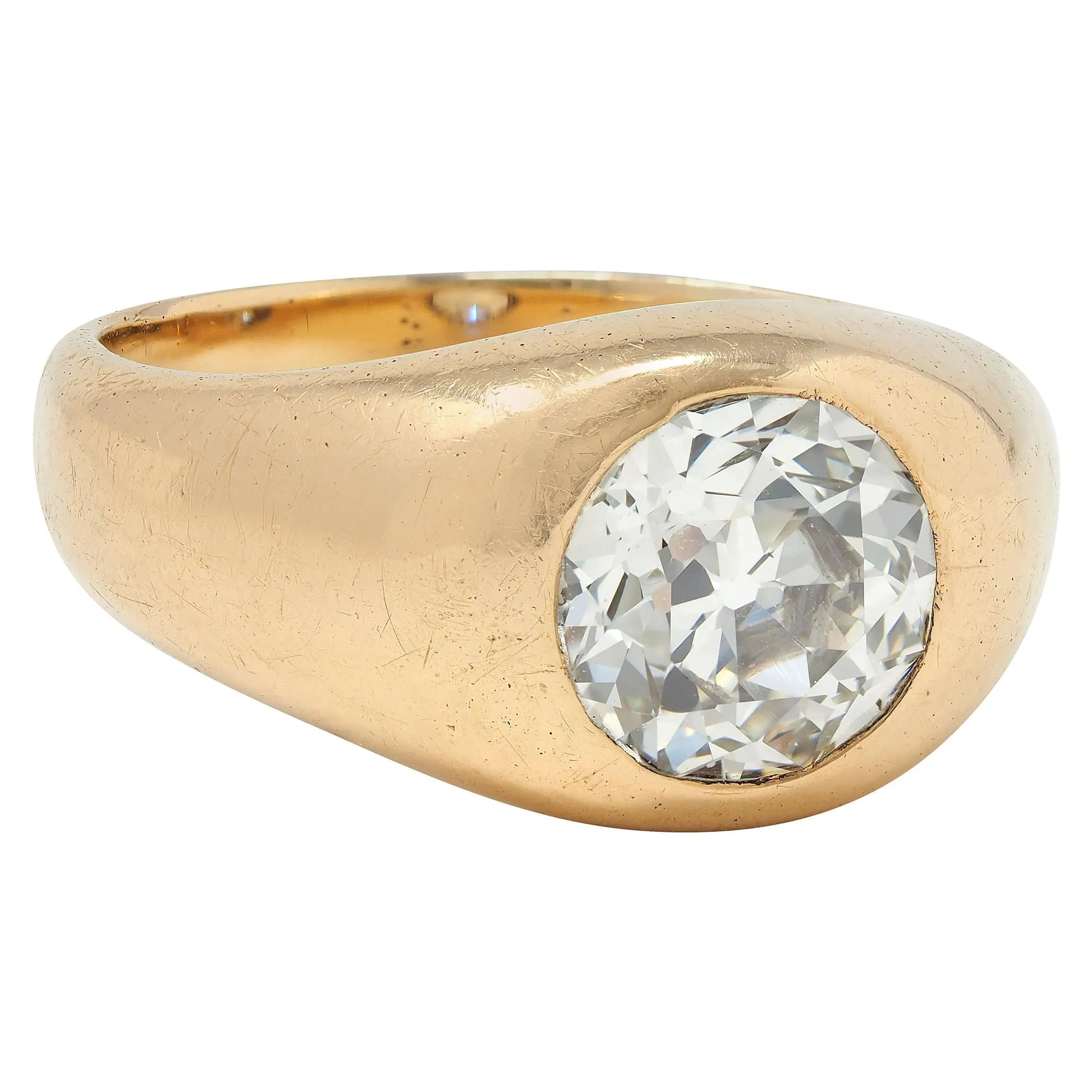 1960's Old European Cut Diamond 14 Karat Yellow Gold Vintage Unisex Signet Ring