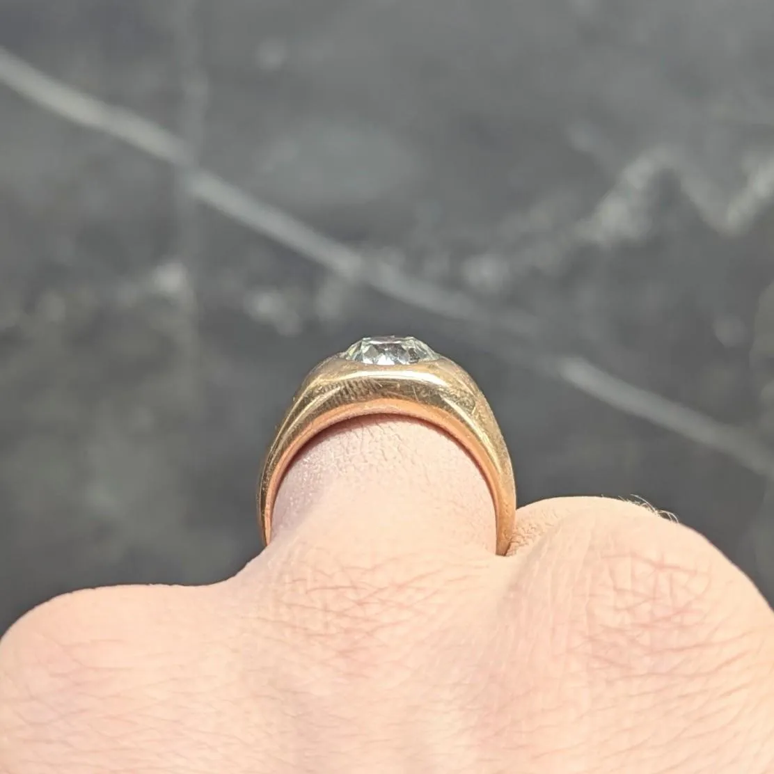 1960's Old European Cut Diamond 14 Karat Yellow Gold Vintage Unisex Signet Ring