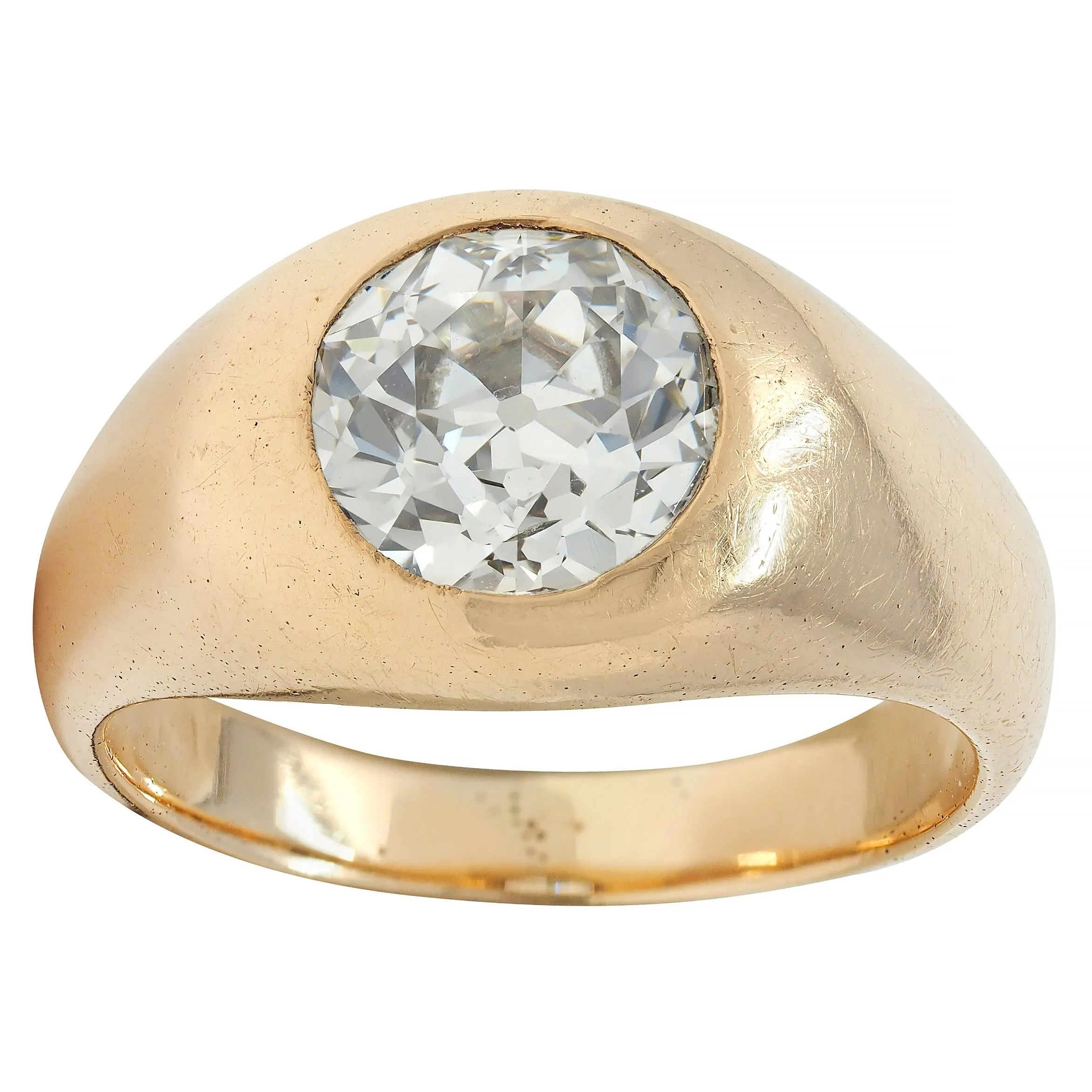 1960's Old European Cut Diamond 14 Karat Yellow Gold Vintage Unisex Signet Ring