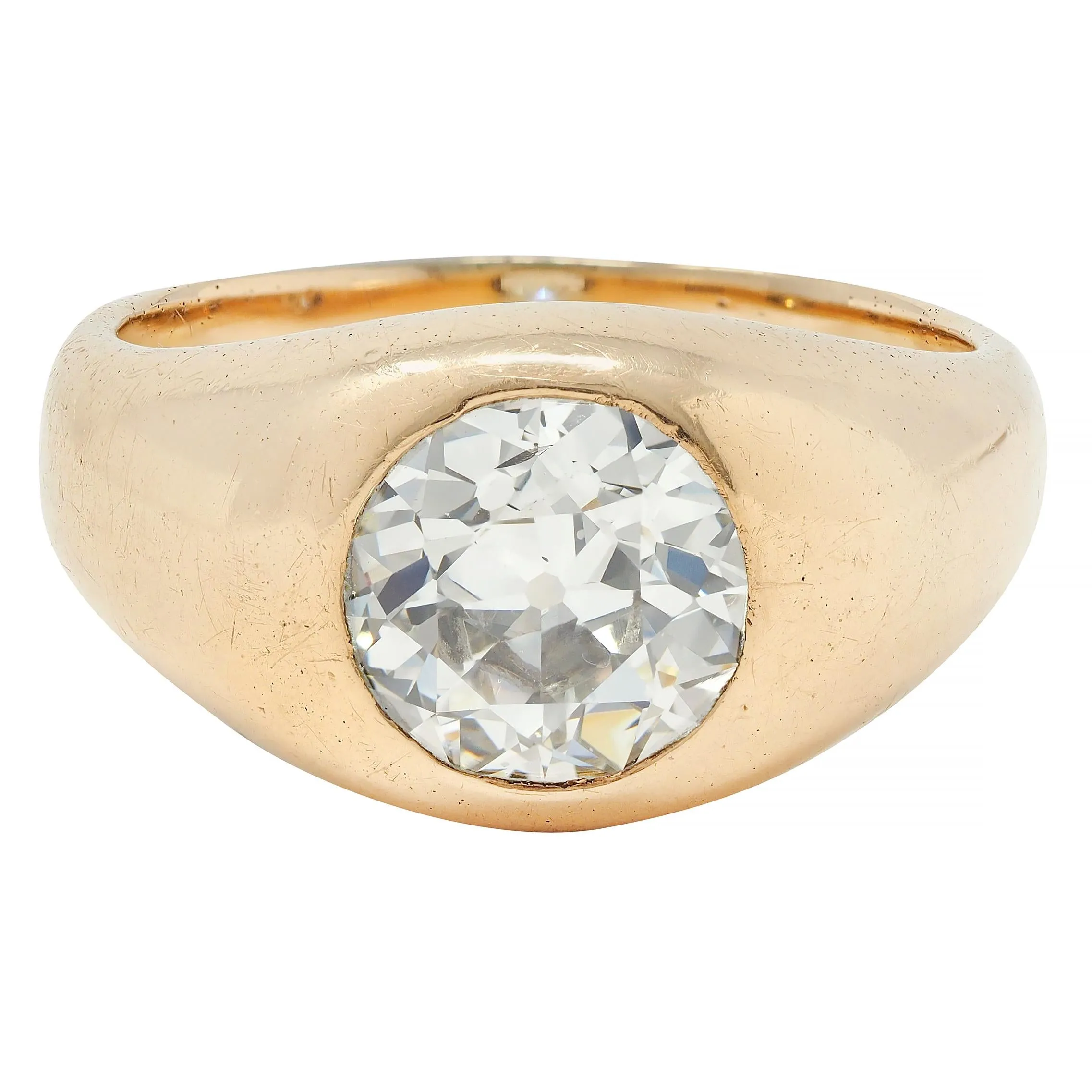 1960's Old European Cut Diamond 14 Karat Yellow Gold Vintage Unisex Signet Ring