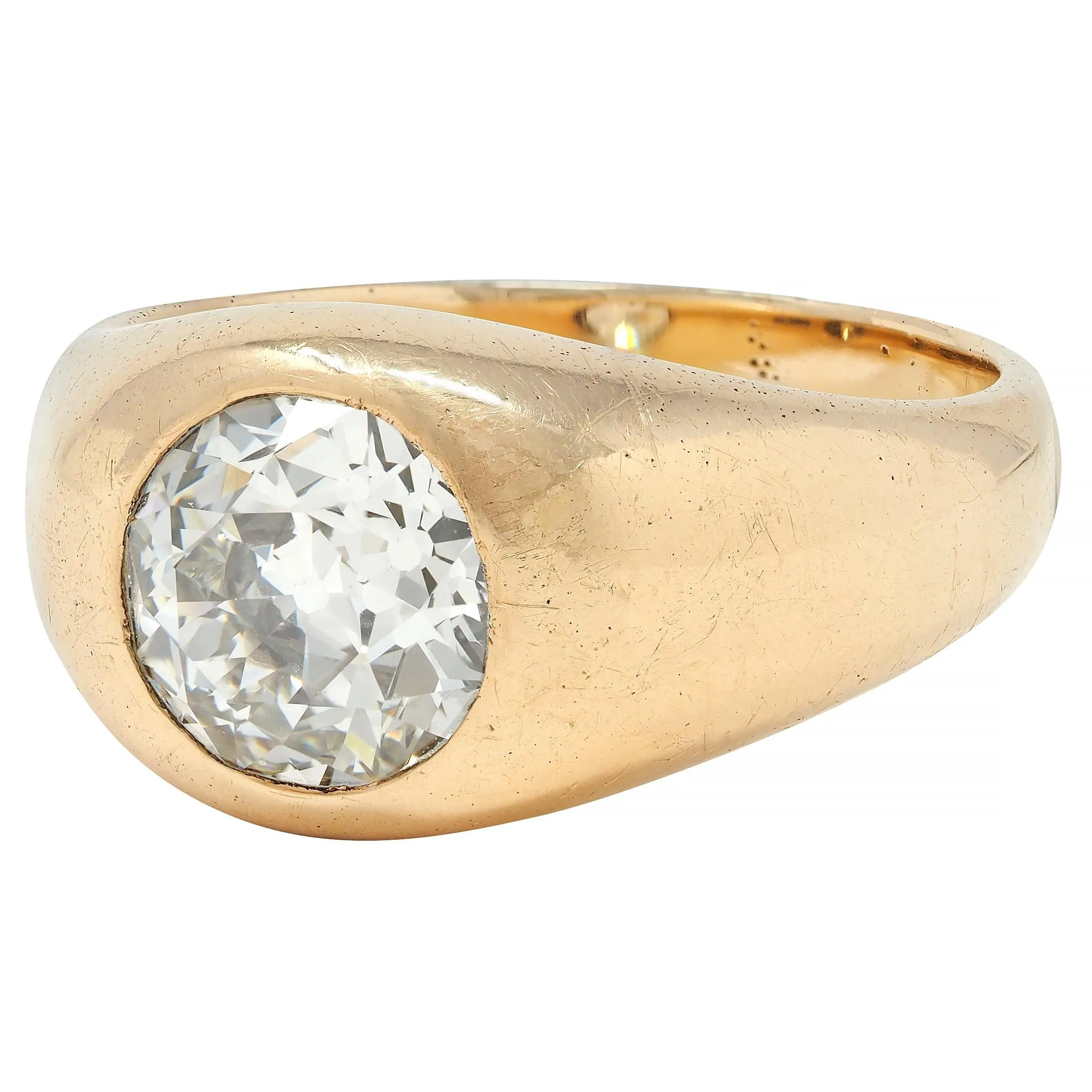 1960's Old European Cut Diamond 14 Karat Yellow Gold Vintage Unisex Signet Ring