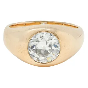 1960's Old European Cut Diamond 14 Karat Yellow Gold Vintage Unisex Signet Ring