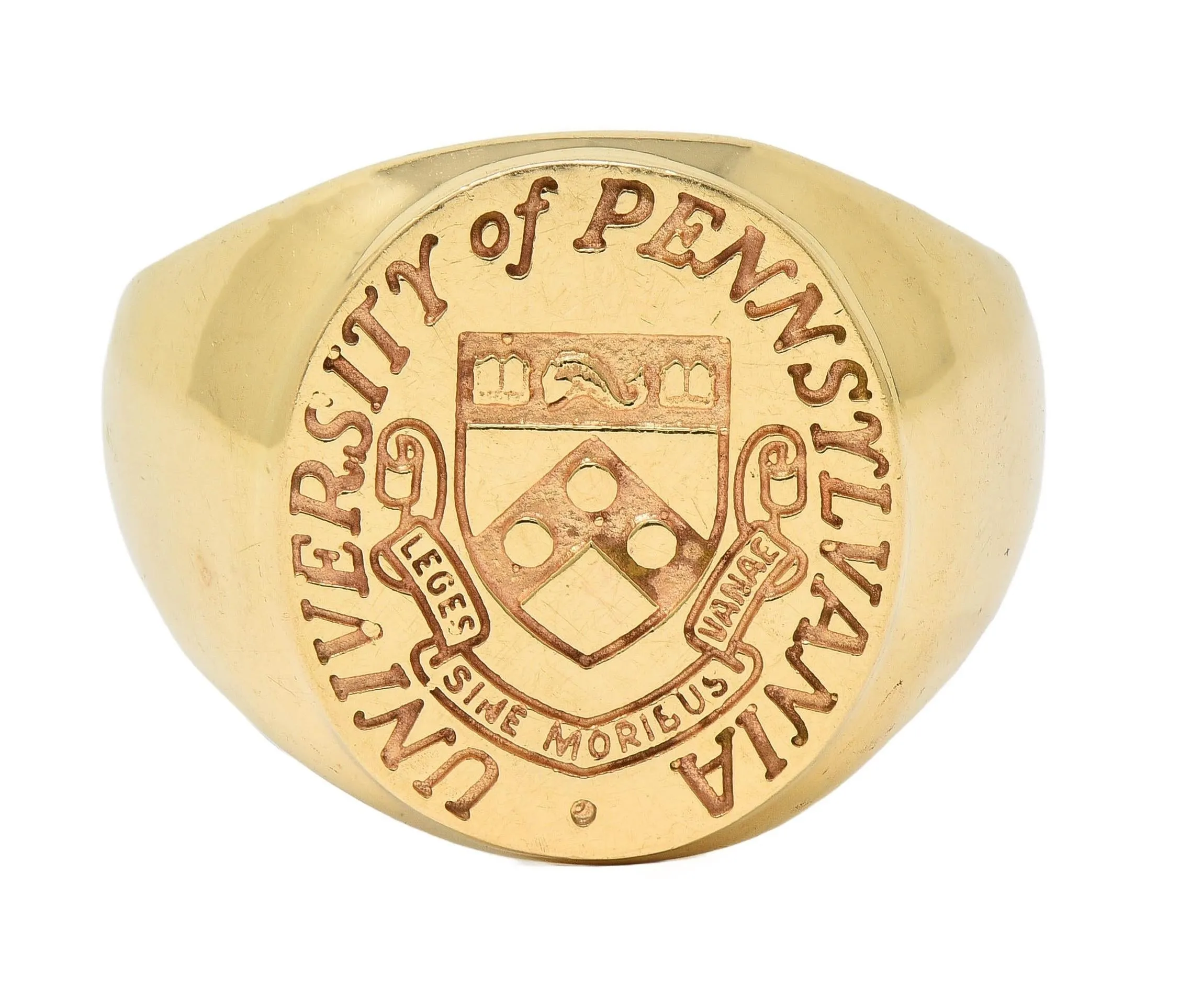 1961 14 Karat Yellow Gold Vintage UPenn University Pennsylvania Intaglio Unisex Signet Ring
