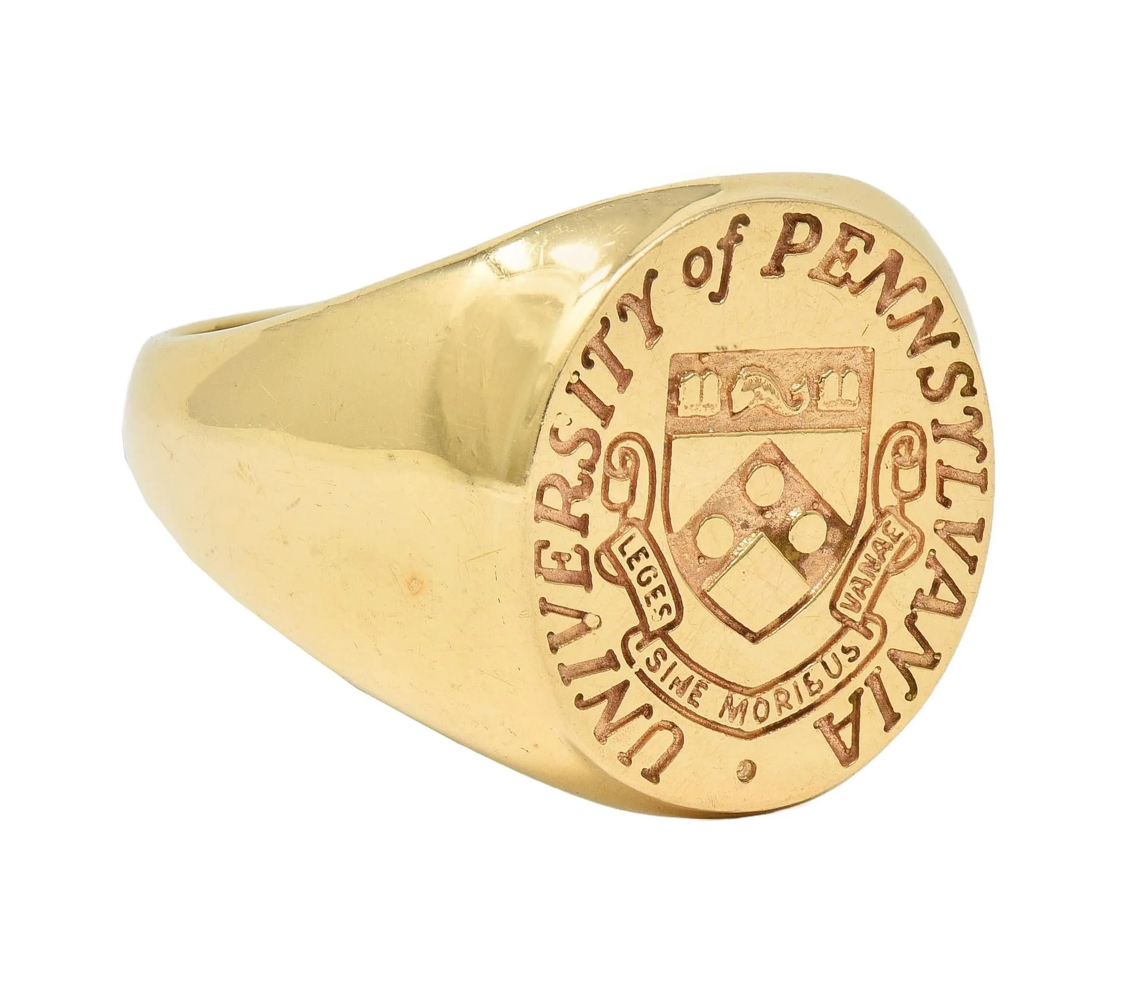 1961 14 Karat Yellow Gold Vintage UPenn University Pennsylvania Intaglio Unisex Signet Ring