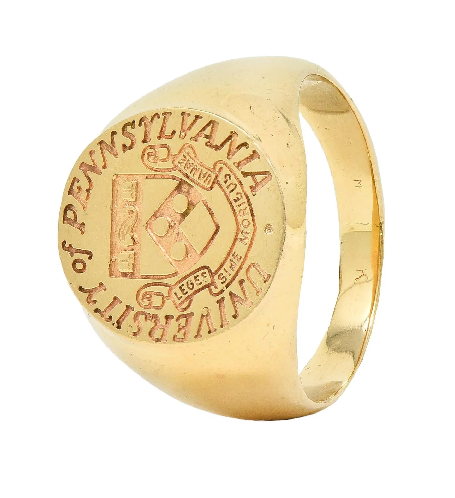 1961 14 Karat Yellow Gold Vintage UPenn University Pennsylvania Intaglio Unisex Signet Ring