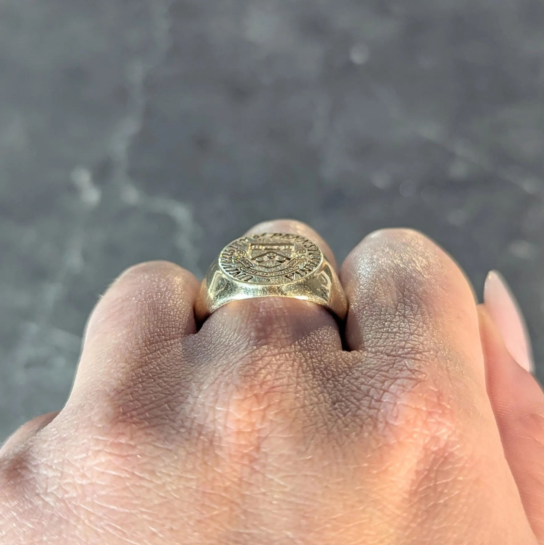 1961 14 Karat Yellow Gold Vintage UPenn University Pennsylvania Intaglio Unisex Signet Ring