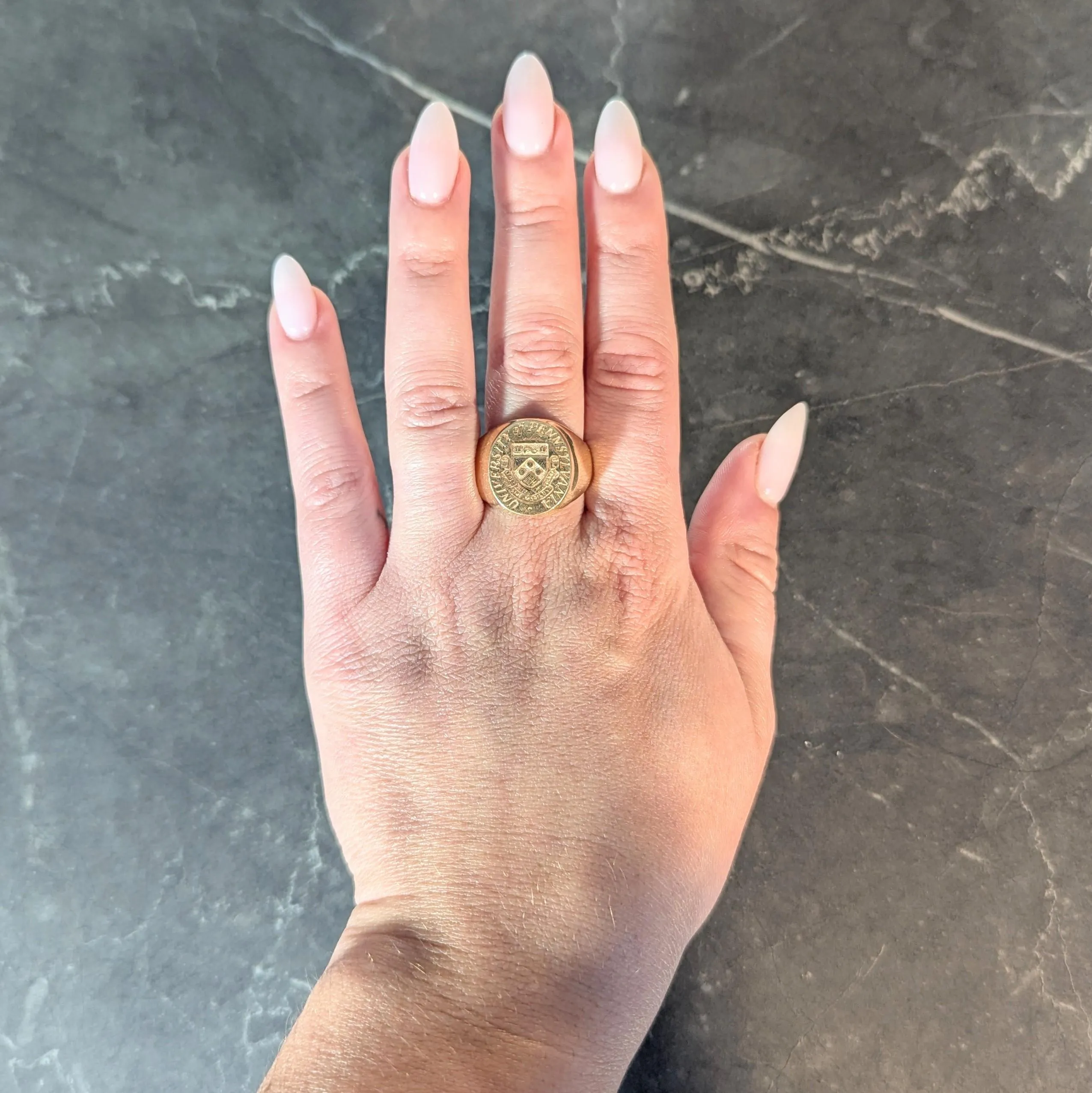1961 14 Karat Yellow Gold Vintage UPenn University Pennsylvania Intaglio Unisex Signet Ring