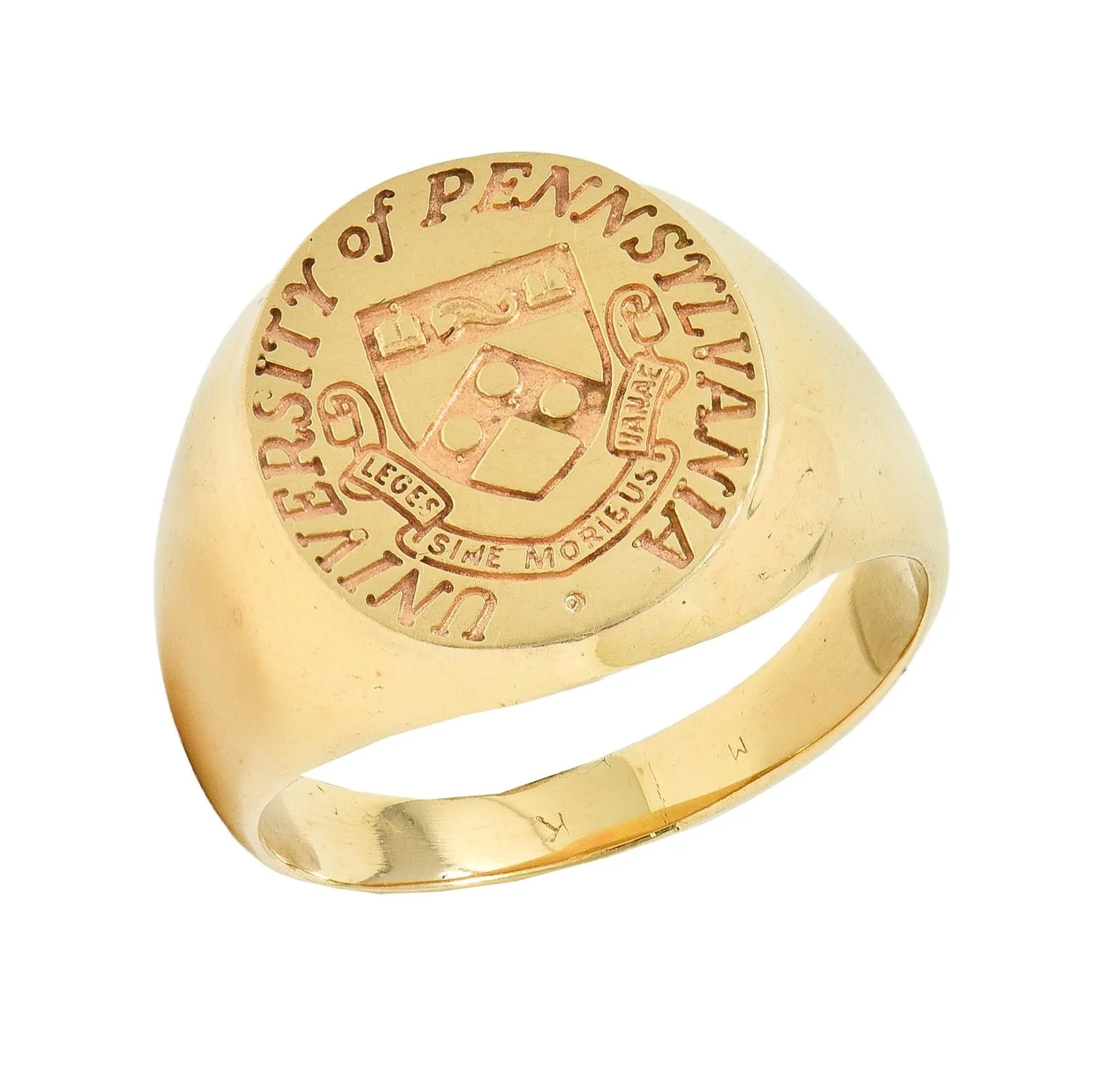 1961 14 Karat Yellow Gold Vintage UPenn University Pennsylvania Intaglio Unisex Signet Ring