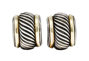 1990's David Yurman 14 Karat Gold Sterling Silver Classic Cable Half Hoop Earrings