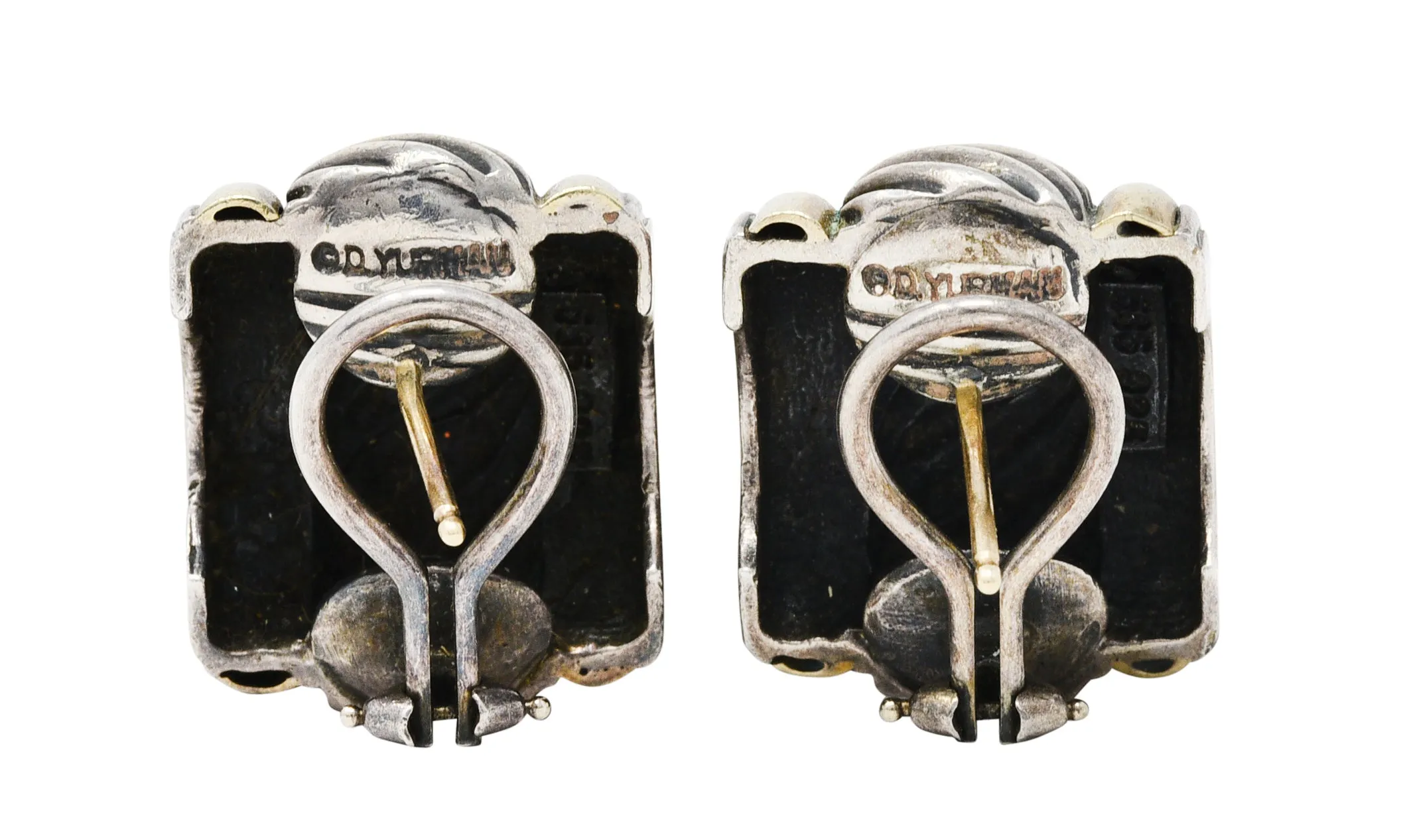 1990's David Yurman 14 Karat Gold Sterling Silver Classic Cable Half Hoop Earrings