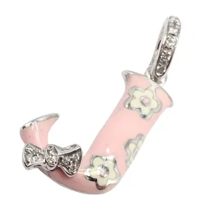 Aaron Basha 18k White Gold Diamond Pink Enamel Baby J Initial Charm Pendant