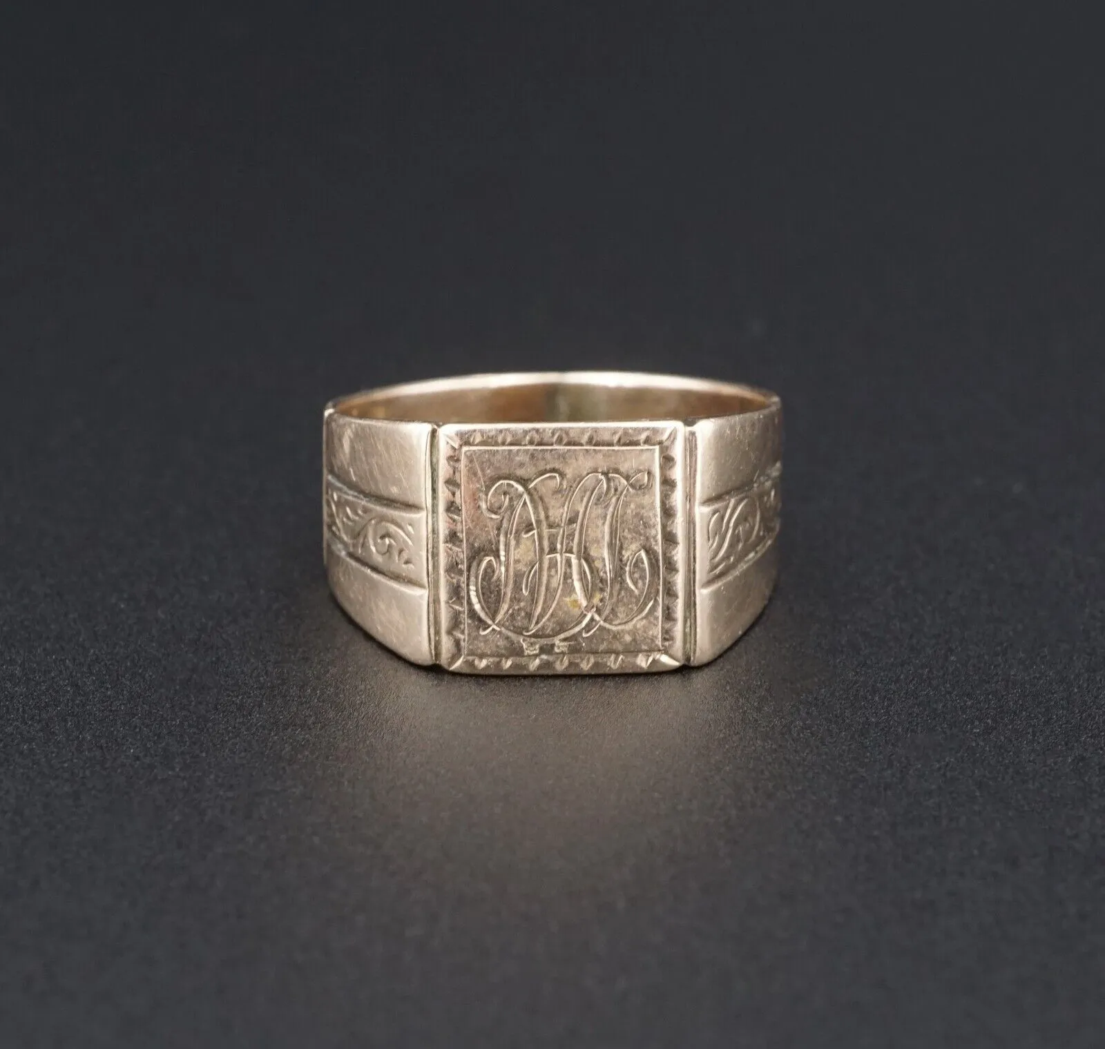 Antique 9k Yellow Gold Square Signet Ring Size 6.5 9.5mm Mono RG3866