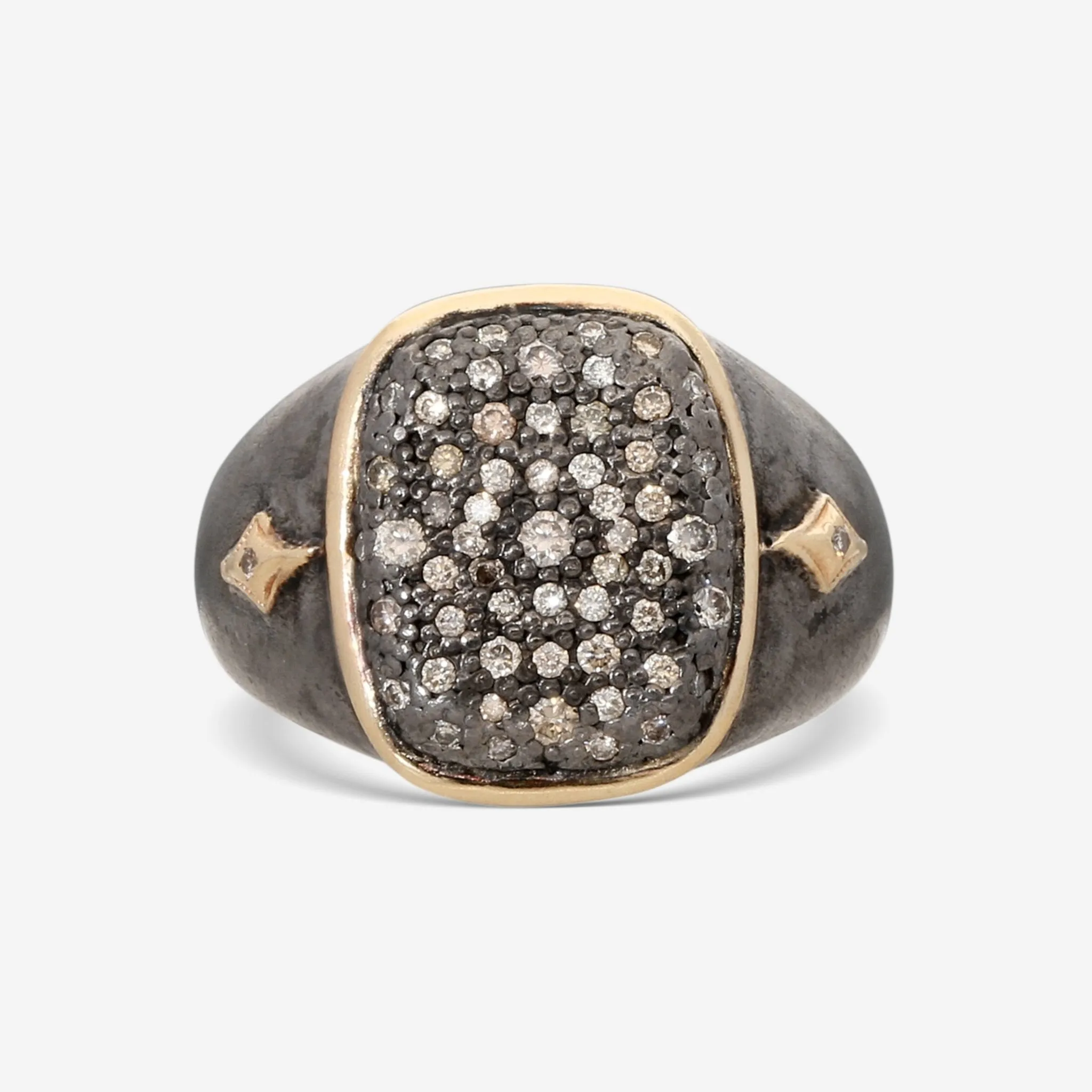Armenta 14K Rose Gold & Sterling Silver Champagne Diamond Signet Ring Sz. 6 19219