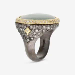 Armenta 18K Yellow Gold & Sterling Silver Diamond & Aquamarine Signet Ring Sz. 7 19337