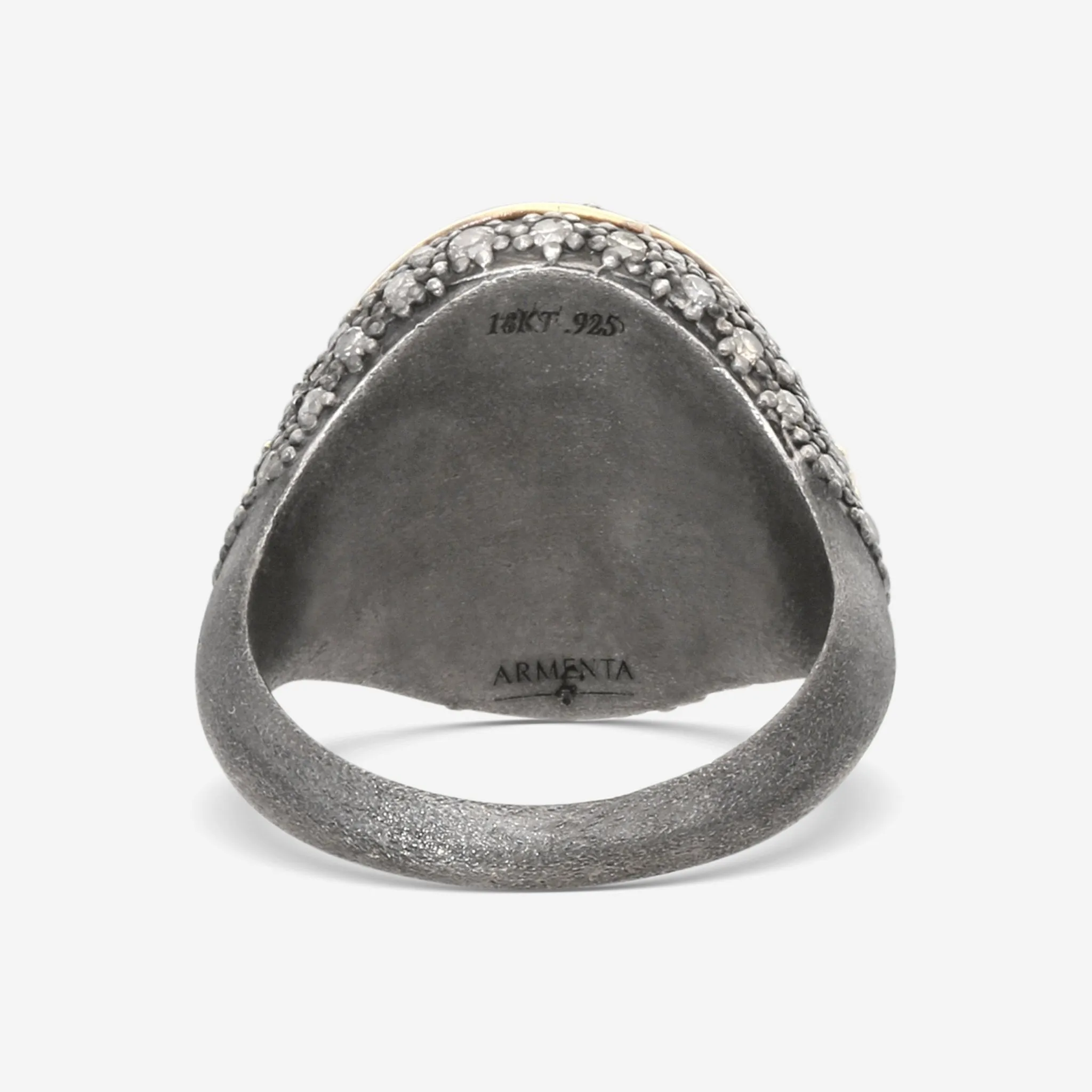 Armenta Old World 18K Yellow Gold & Sterling Silver Champagne Diamond Signet Ring Sz. 7 15758