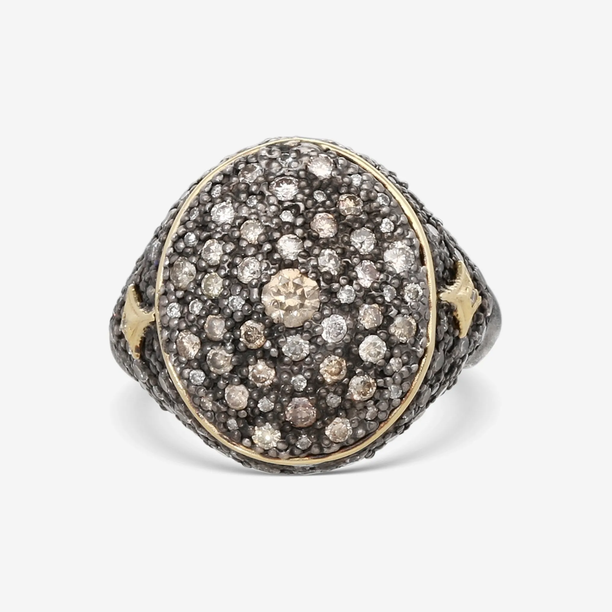 Armenta Old World 18K Yellow Gold & Sterling Silver Champagne Diamond Signet Ring Sz. 7 15758