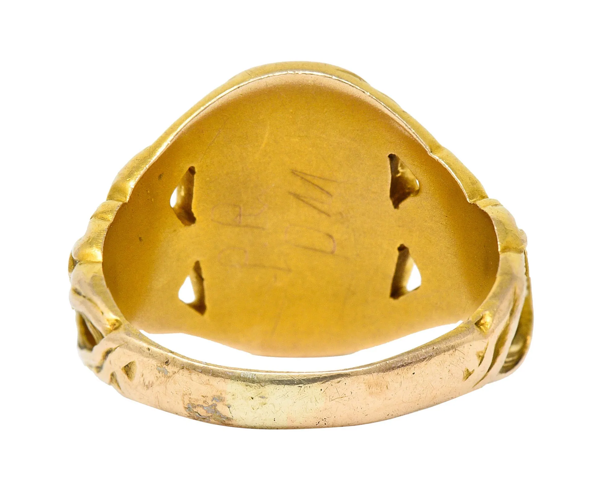Art Nouveau 14 Karat Gold Floral Monogram Unisex Signet Ring