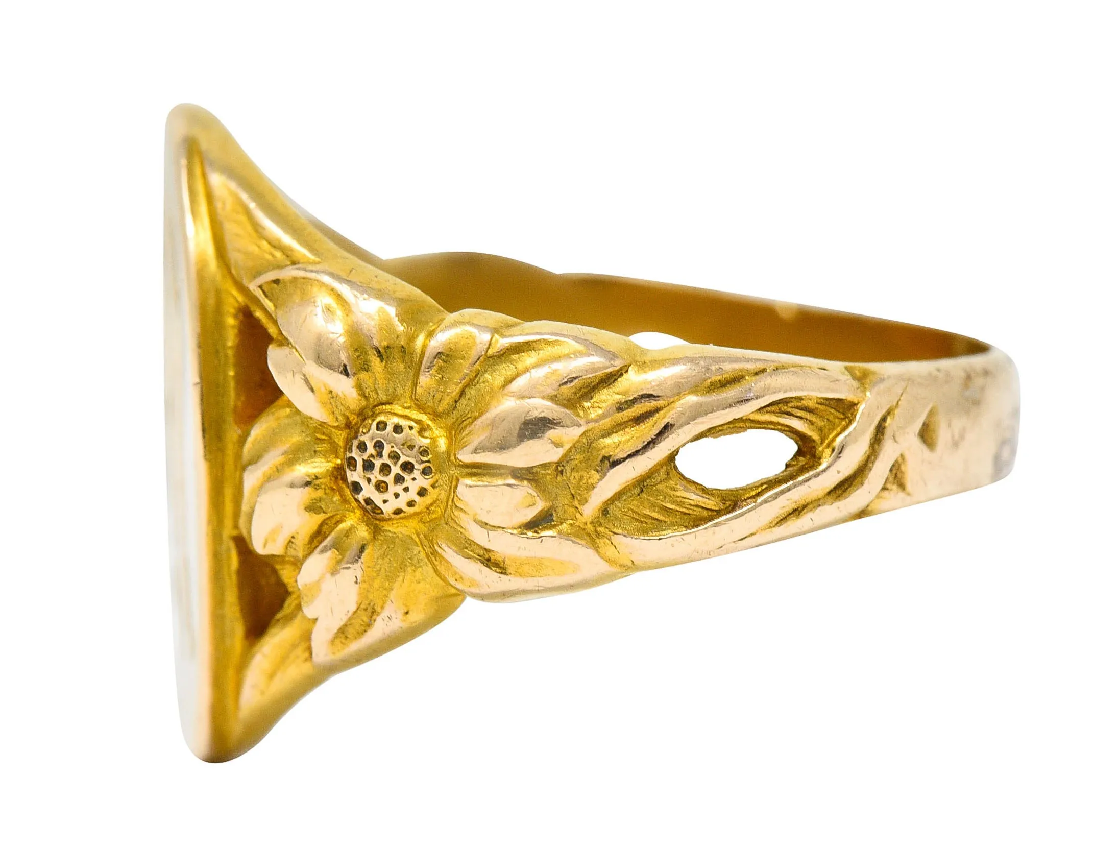 Art Nouveau 14 Karat Gold Floral Monogram Unisex Signet Ring