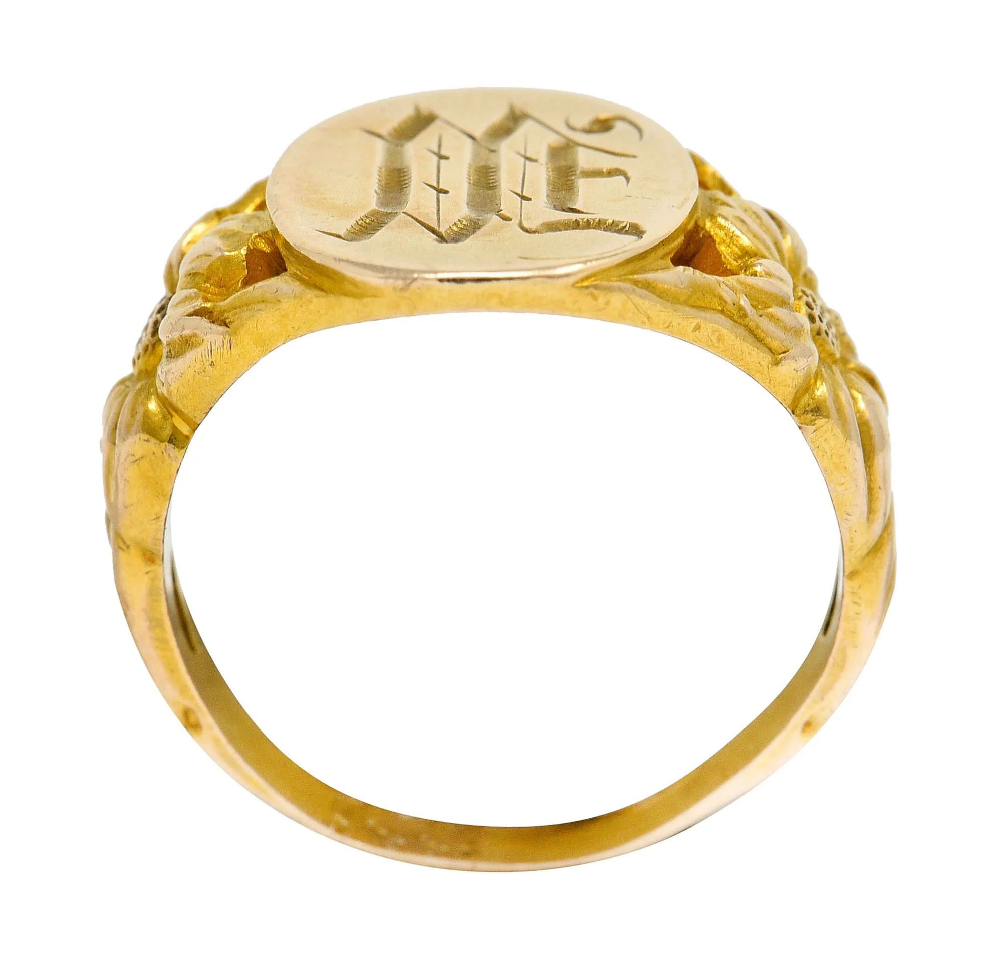 Art Nouveau 14 Karat Gold Floral Monogram Unisex Signet Ring