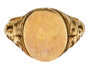 Art Nouveau 14 Karat Yellow Gold Medusa Snake Unisex Signet Antique Ring