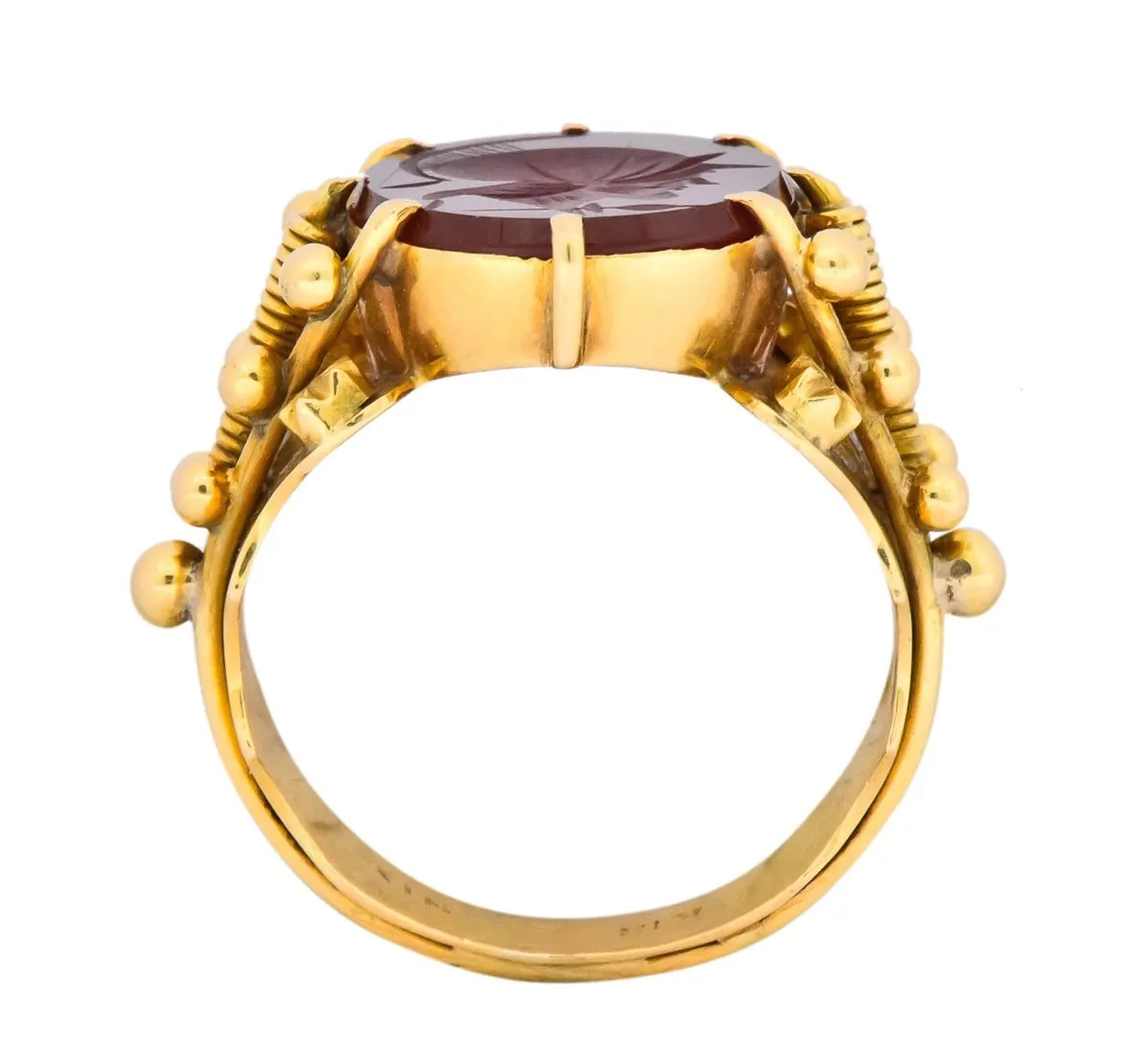 Art Nouveau Carnelian Intaglio 18 Karat Gold Greek Warrior Signet Ring