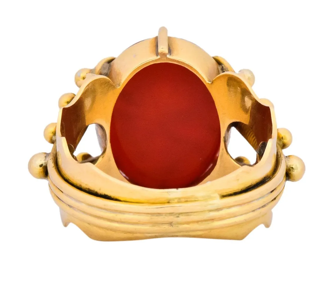 Art Nouveau Carnelian Intaglio 18 Karat Gold Greek Warrior Signet Ring