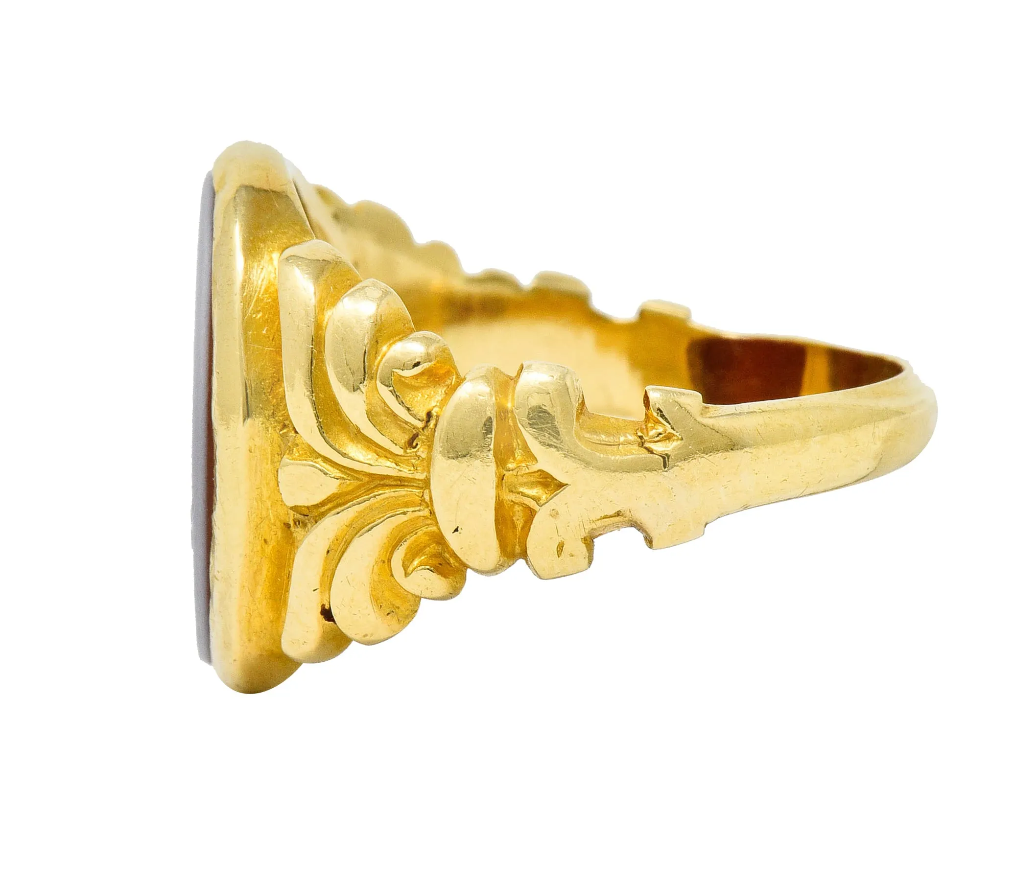 Art Nouveau Hardstone Intaglio 18 Karat Gold Griffin Signet Ring