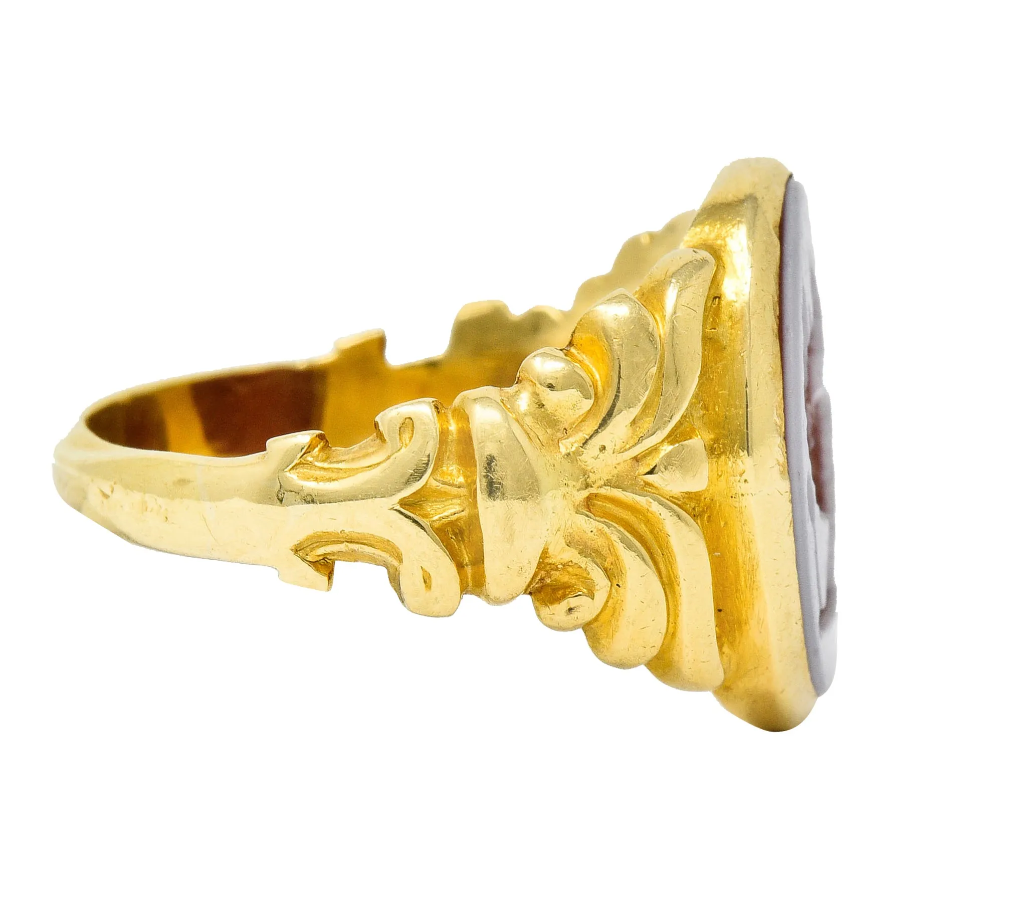 Art Nouveau Hardstone Intaglio 18 Karat Gold Griffin Signet Ring