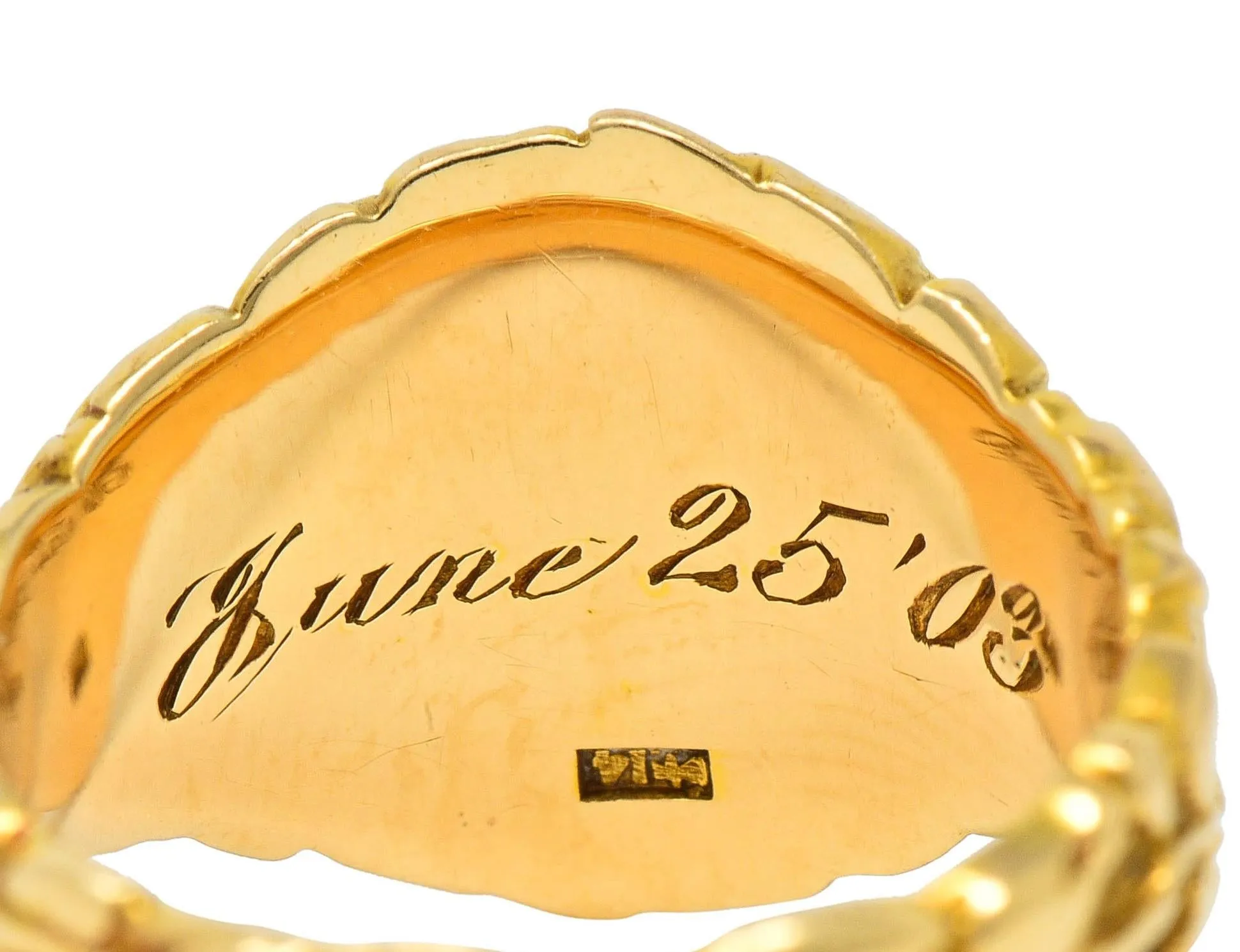 Art Nouveau Jones & Woodland 14 Karat Yellow Gold Antique Rose Unisex Signet Ring