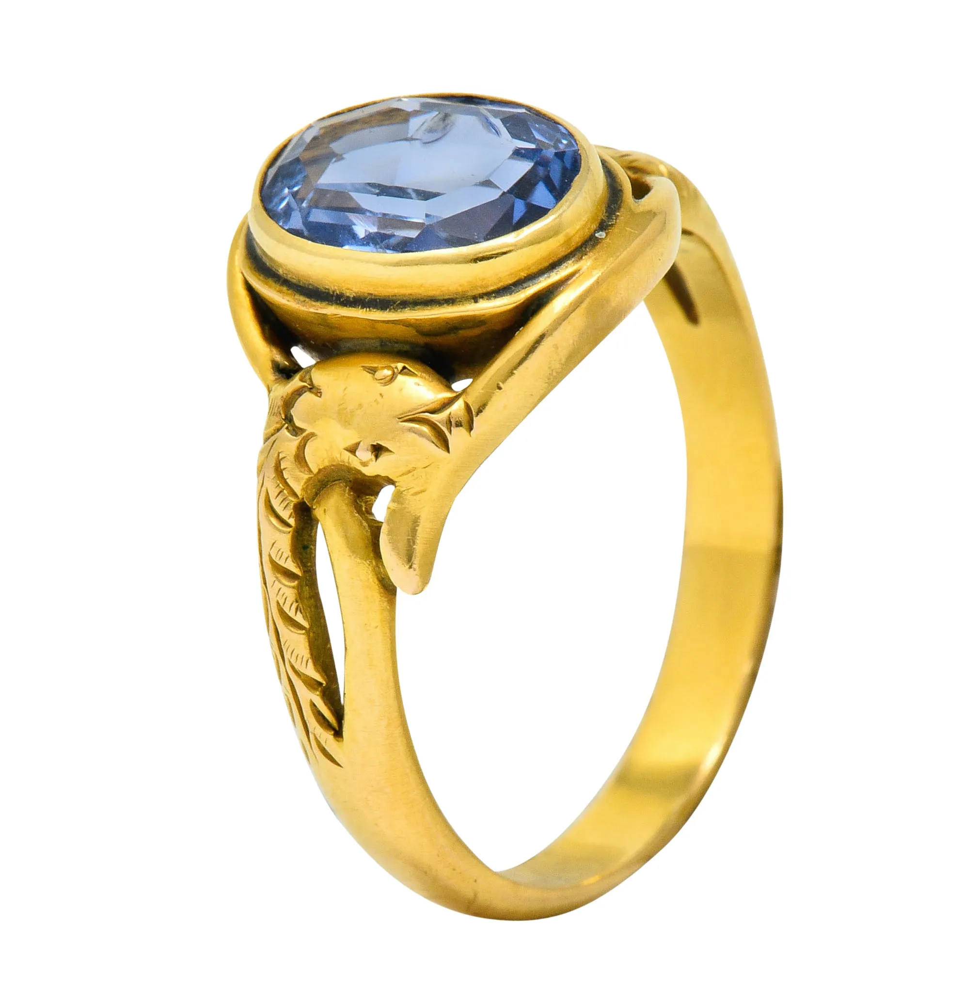 Art Nouveau No Heat Ceylon Sapphire 14 Karat Gold Snake Ring AGL