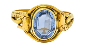 Art Nouveau No Heat Ceylon Sapphire 14 Karat Gold Snake Ring AGL