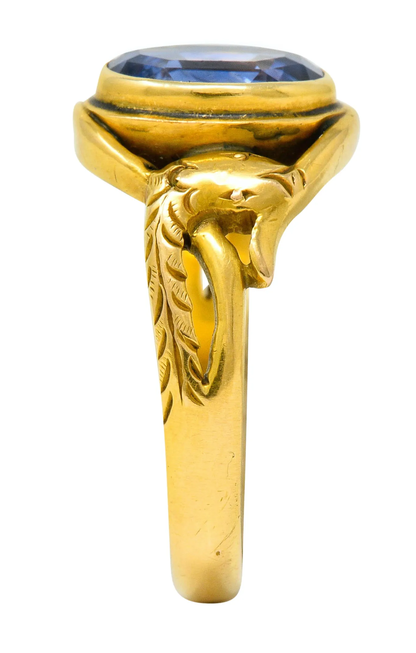 Art Nouveau No Heat Ceylon Sapphire 14 Karat Gold Snake Ring AGL