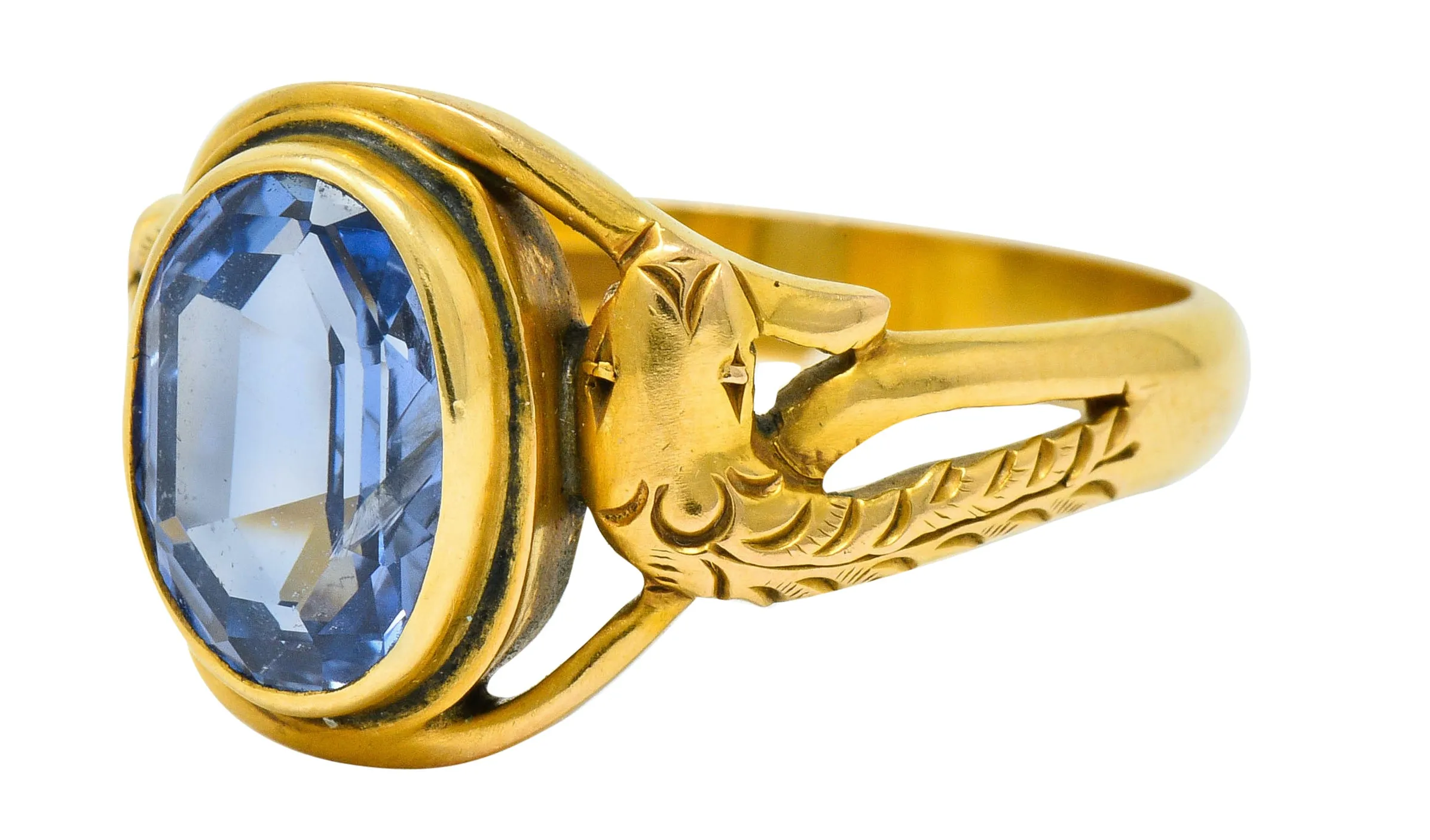 Art Nouveau No Heat Ceylon Sapphire 14 Karat Gold Snake Ring AGL