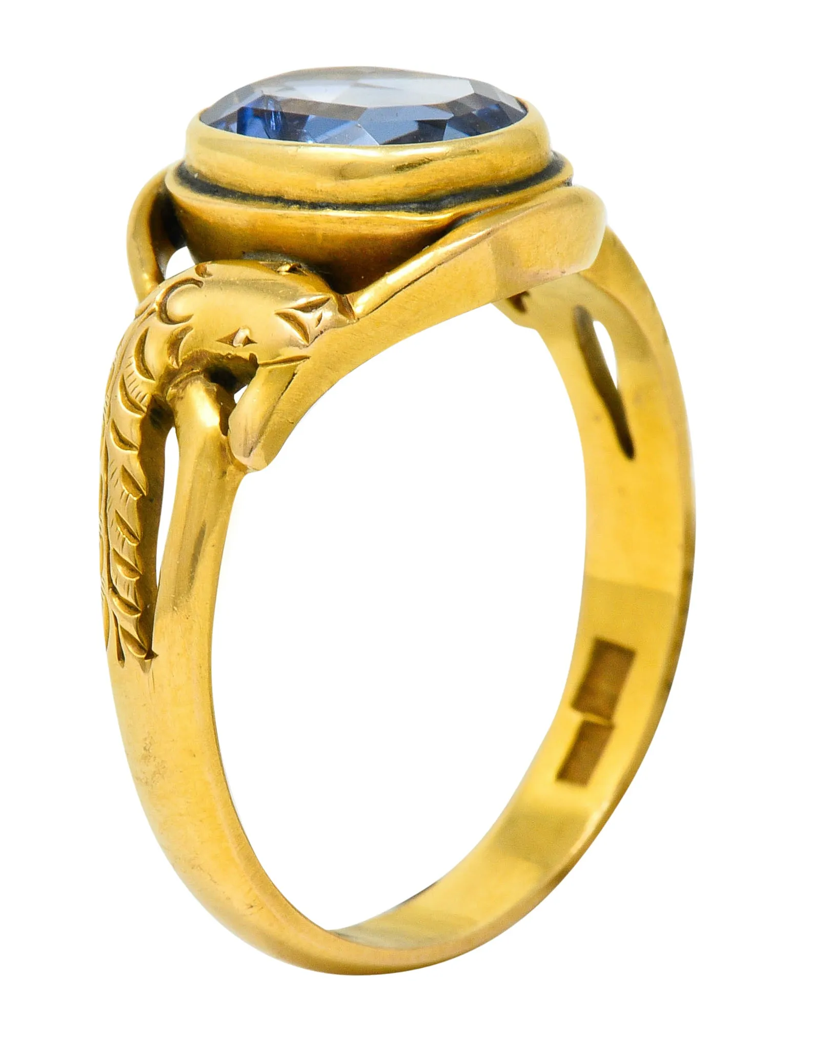 Art Nouveau No Heat Ceylon Sapphire 14 Karat Gold Snake Ring AGL