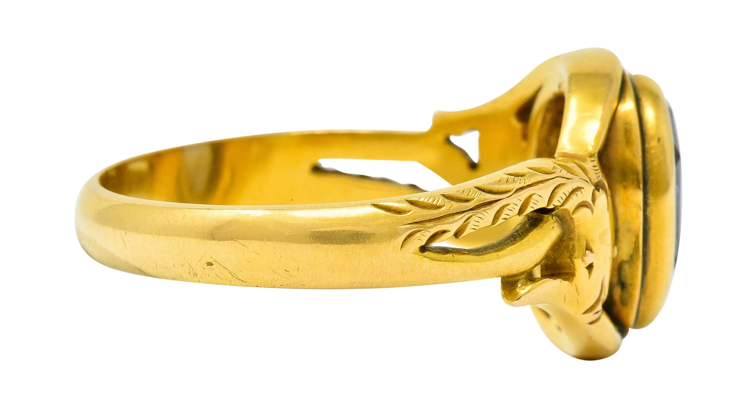 Art Nouveau No Heat Ceylon Sapphire 14 Karat Gold Snake Ring AGL