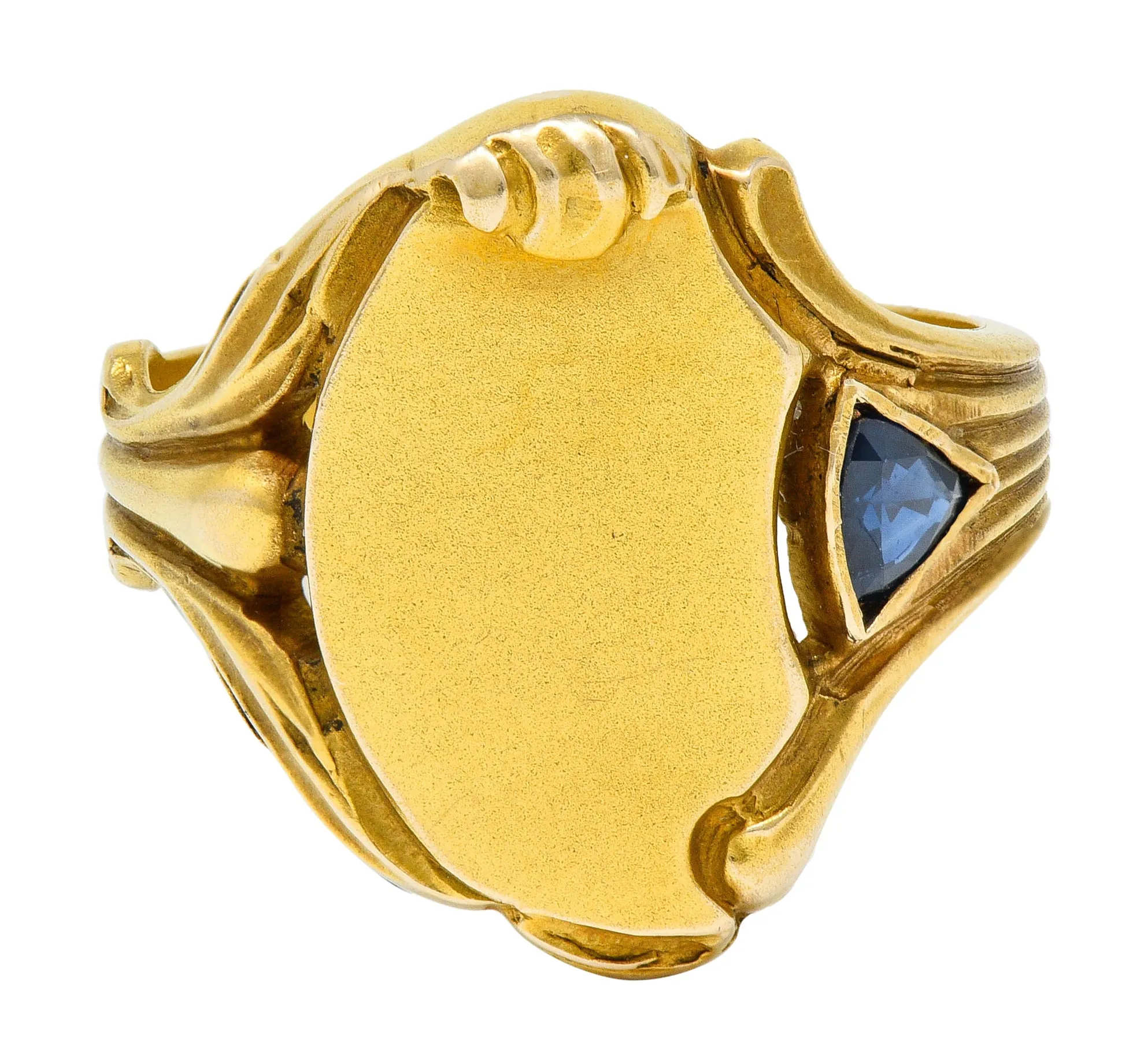 Art Nouveau Sapphire 14 Karat Gold Signet Ring