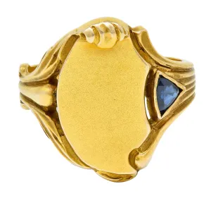 Art Nouveau Sapphire 14 Karat Gold Signet Ring